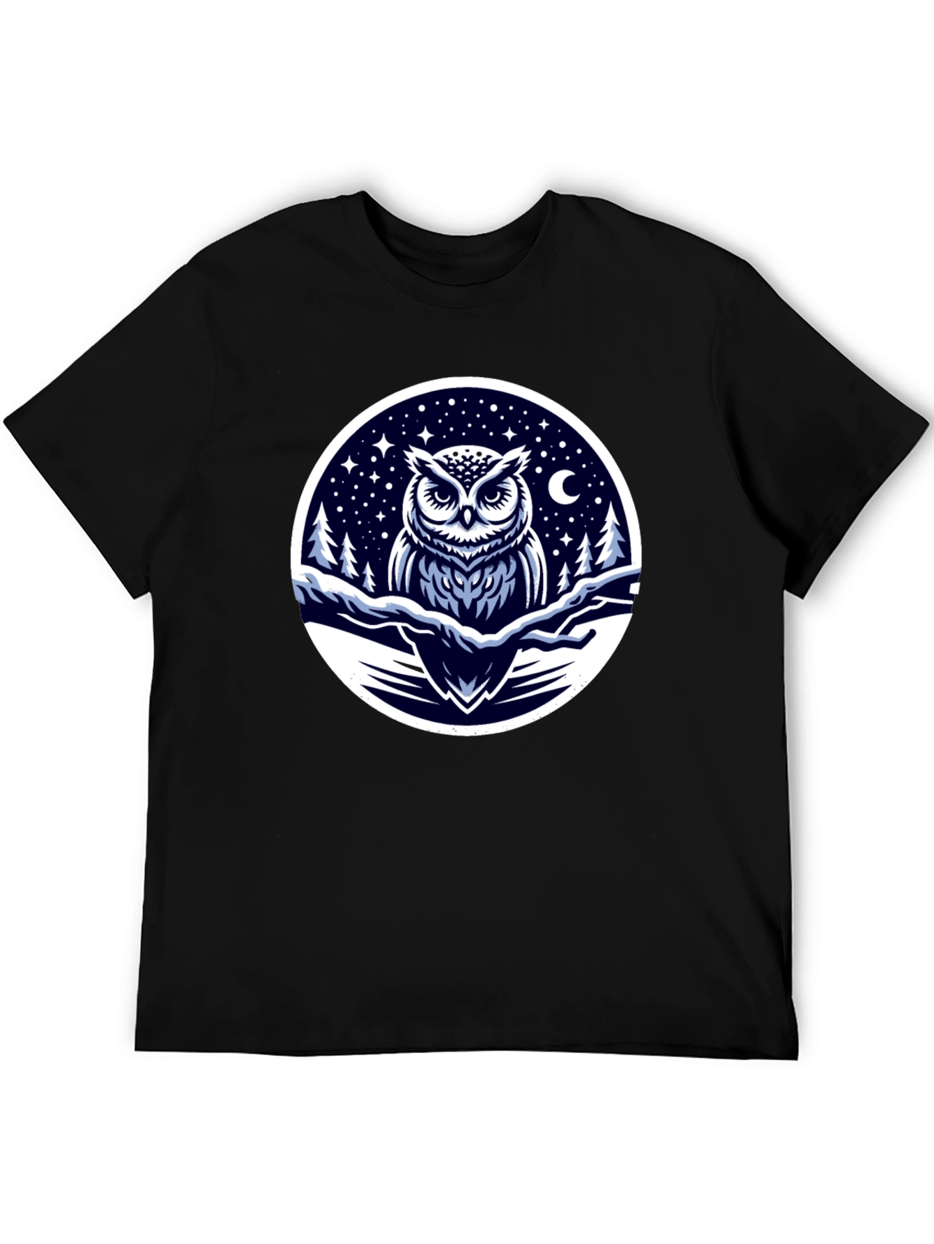 Black Owl Night Sky Graphic Tee - Black Cotton Blend view 5