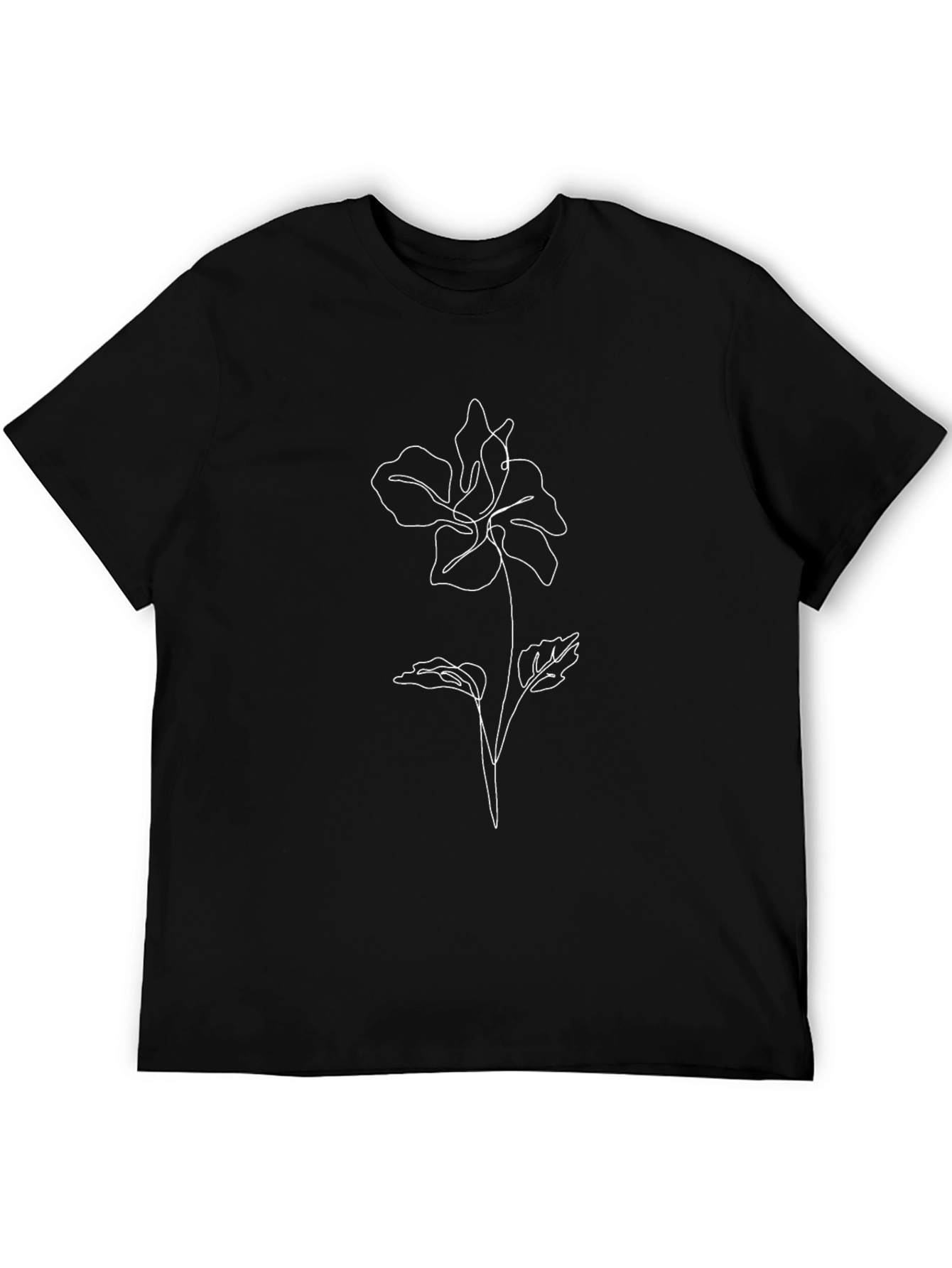 Black Minimalist Flower Line Art Black Tee view 5