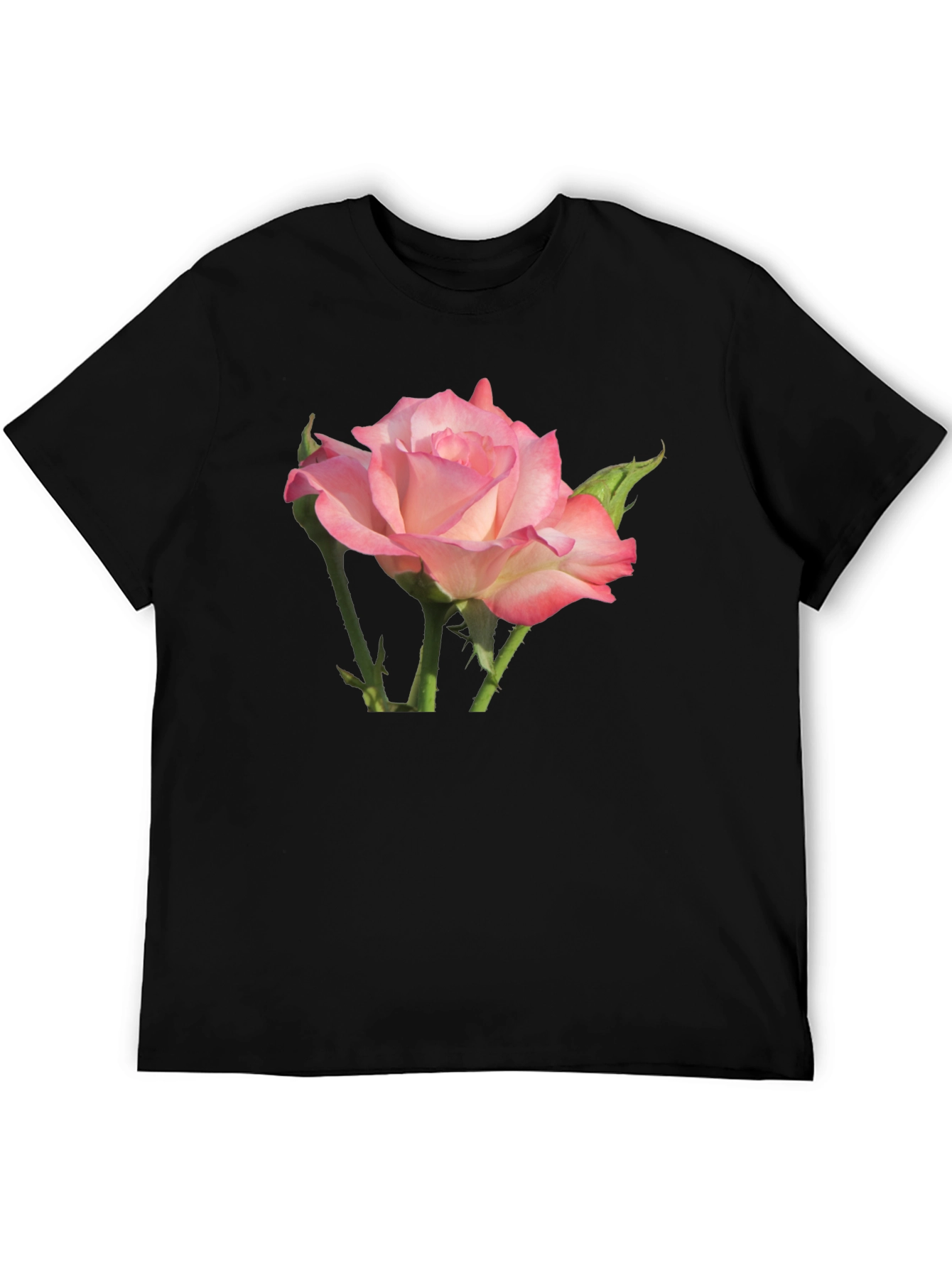 Black Pink Rose Graphic Black T-Shirt view 5
