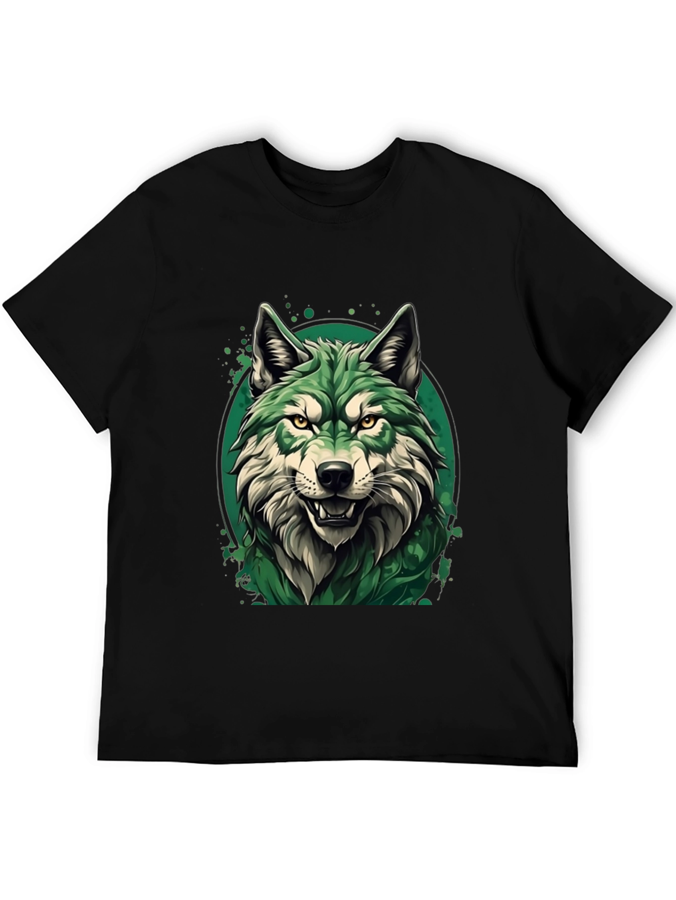 Black Green Wolf Graphic T-Shirt - Stylish Animal Tee view 5