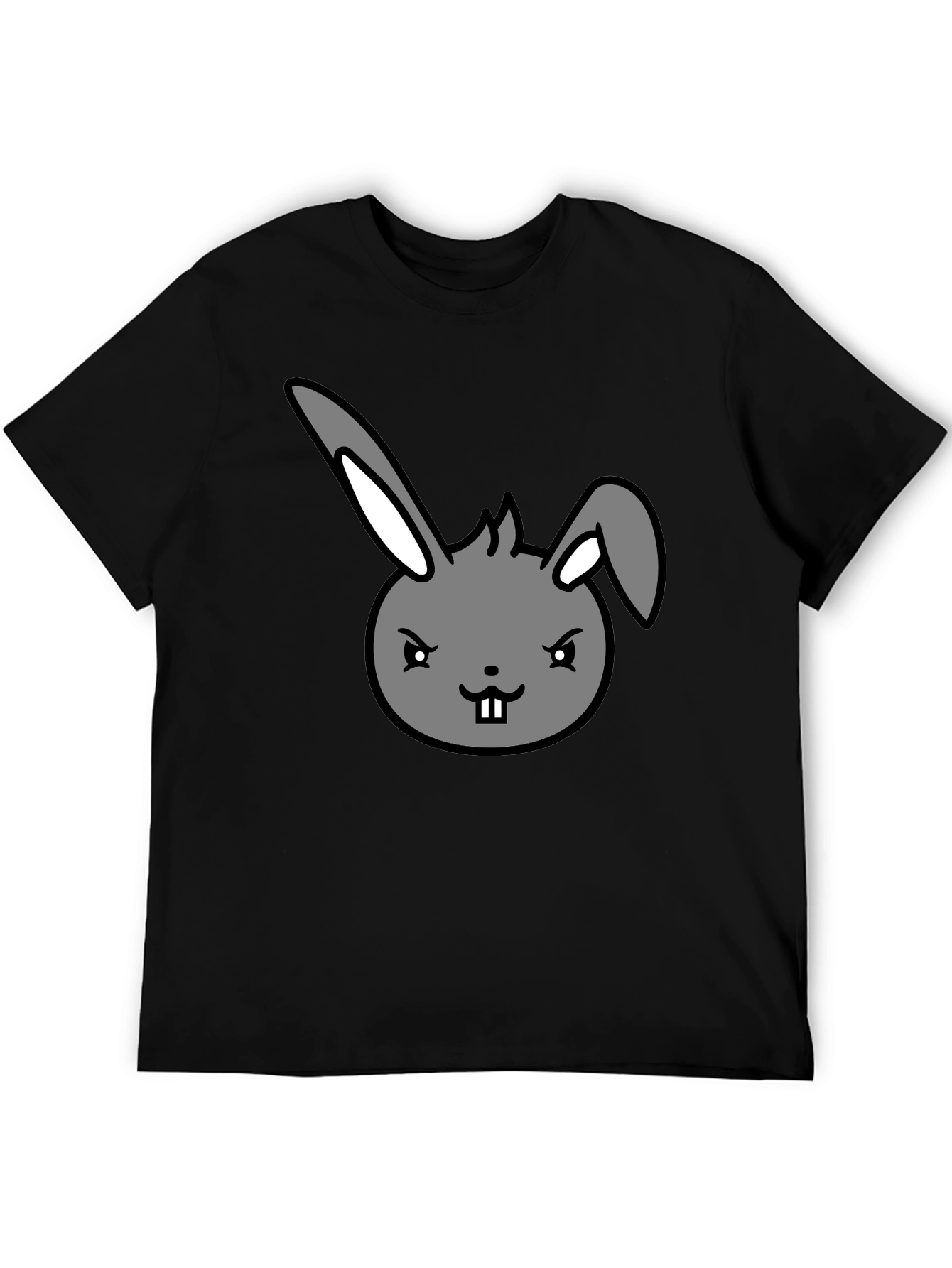 Black Men's Black T-Shirt with Cartoon Bunny Design view 5