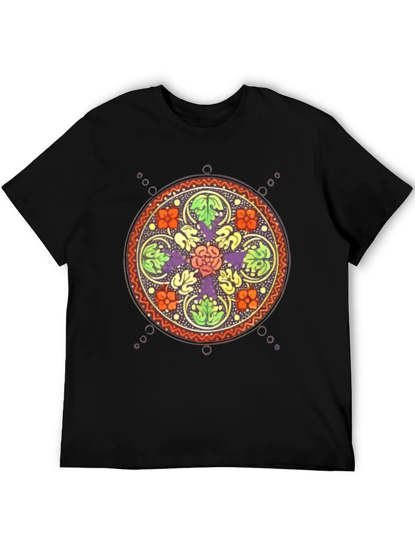 Black Floral Mandala Graphic Black T-Shirt view 5
