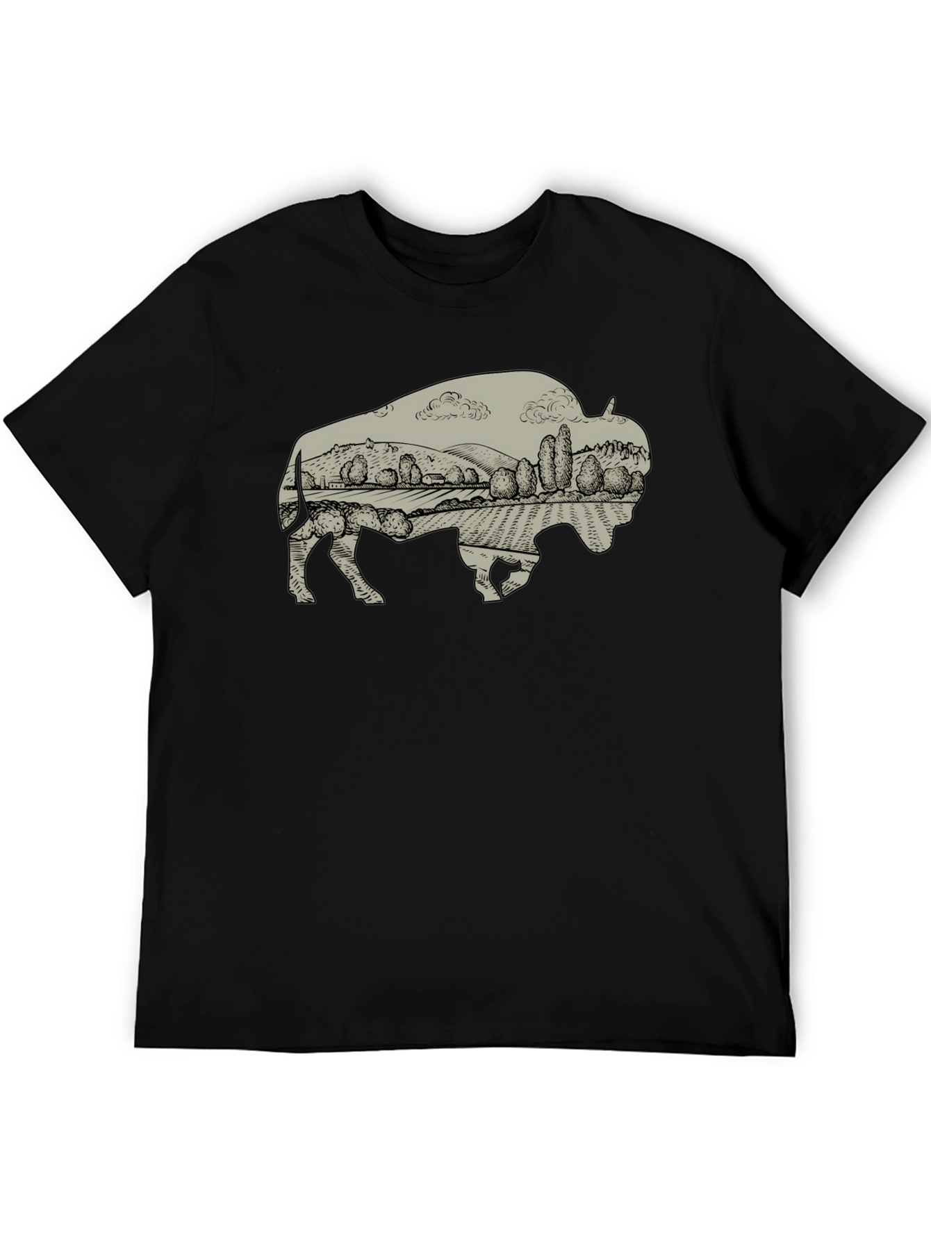 Black Bison Landscape Graphic T-Shirt - Casual Style view 5