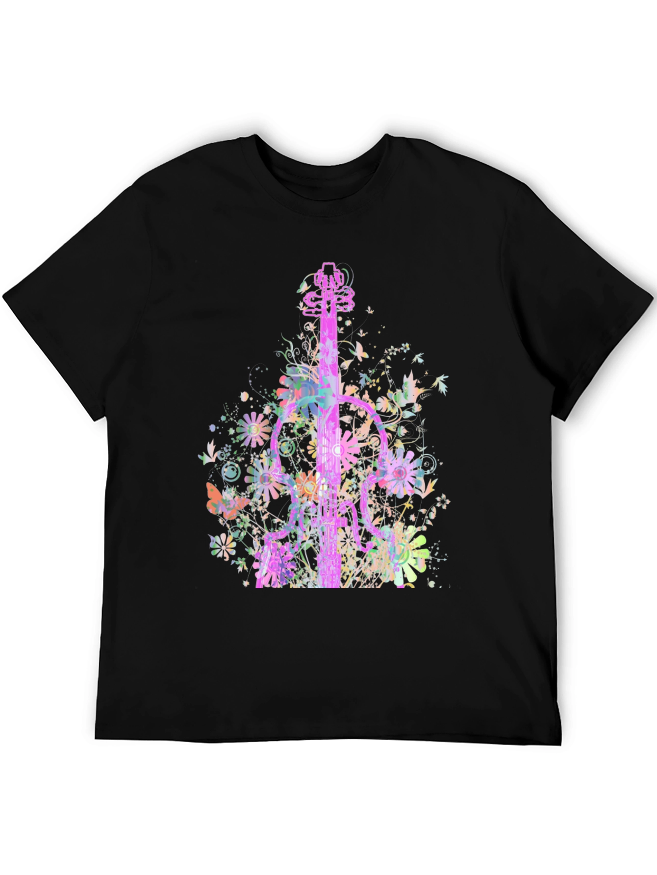 Black Floral Guitar Graphic T-Shirt view 5