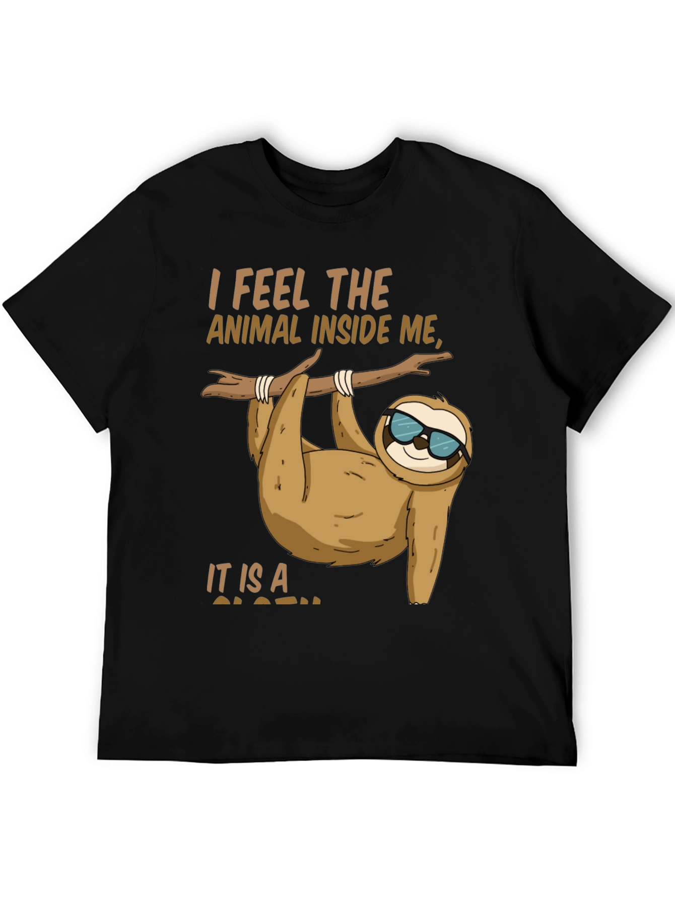 Black Funny Sloth T-Shirt - I Feel the Animal Inside Me view 5