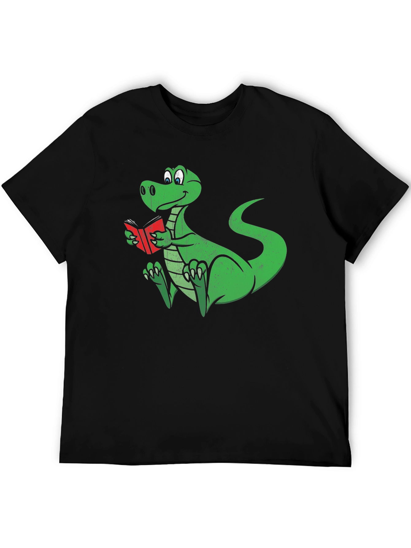 Black Dino Reading T-Shirt - Black Cotton Graphic Tee view 5