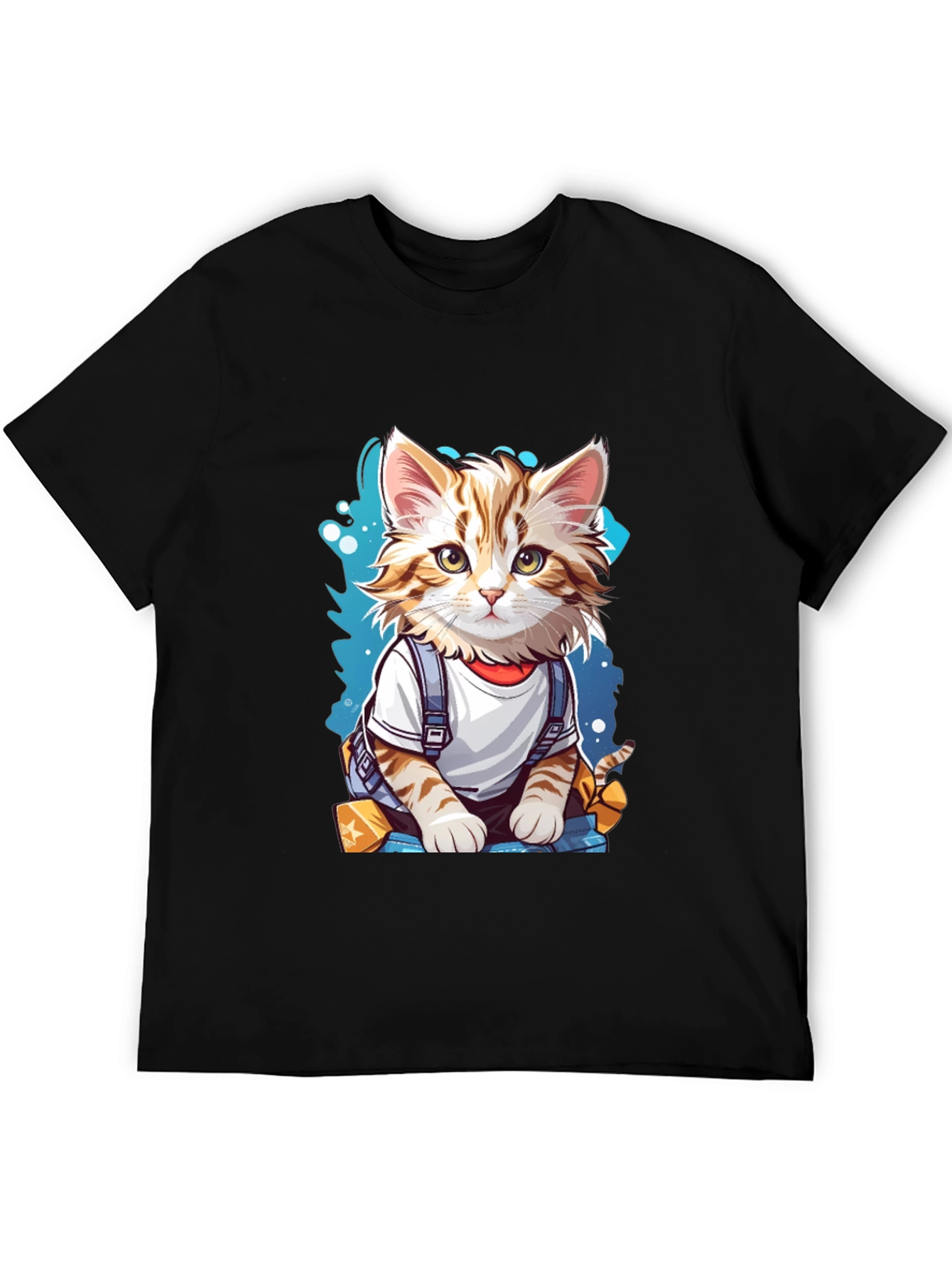 Black Cute Cartoon Cat T-Shirt view 5
