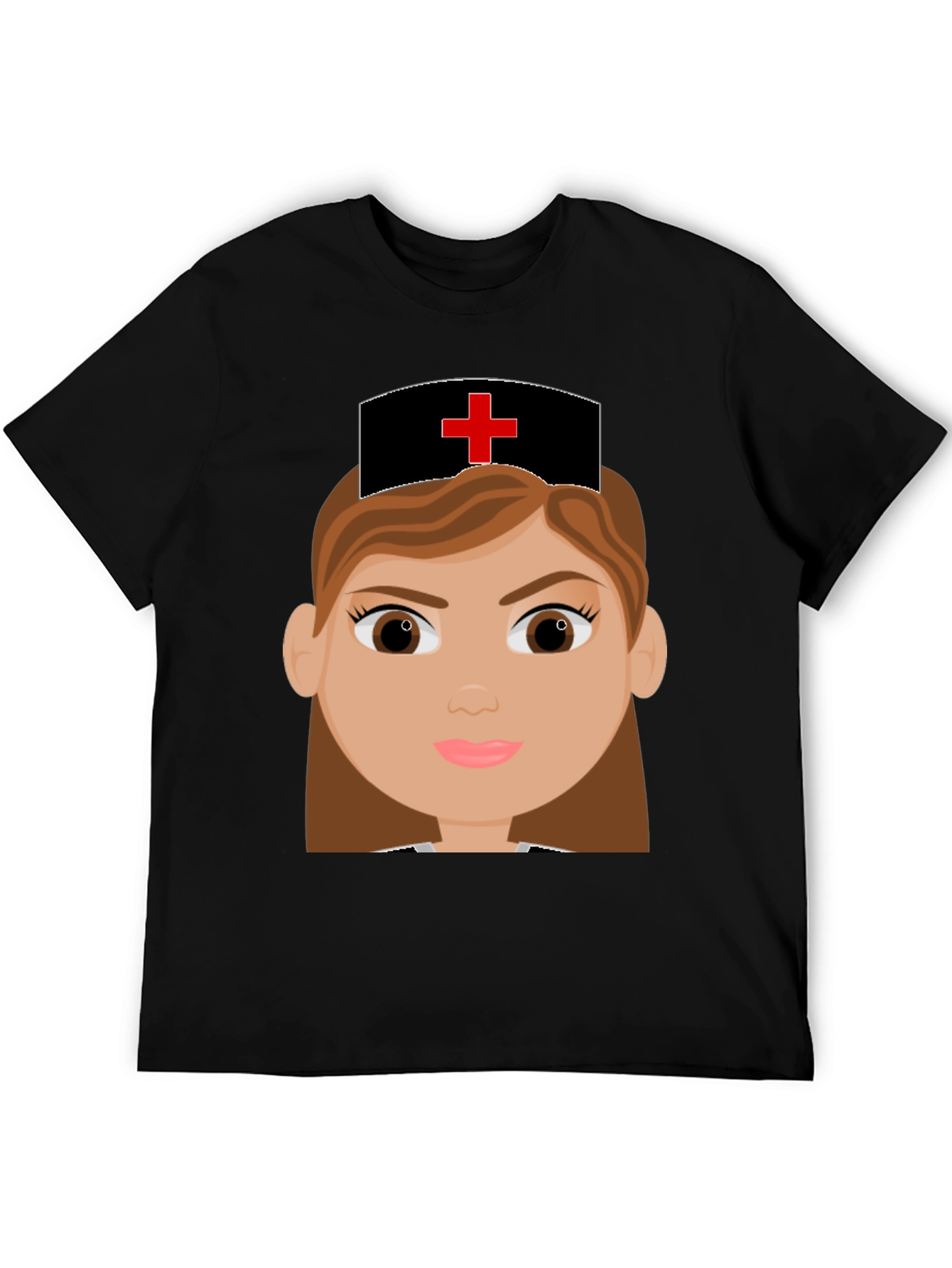Cartoon Nurse Graphic Tee - Black Cotton Blend T-Shirt - 5