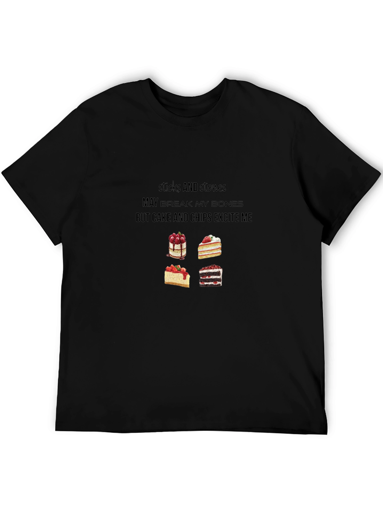 Black Cake & Chips Excite Me T-Shirt - Funny Slogan Tee view 5