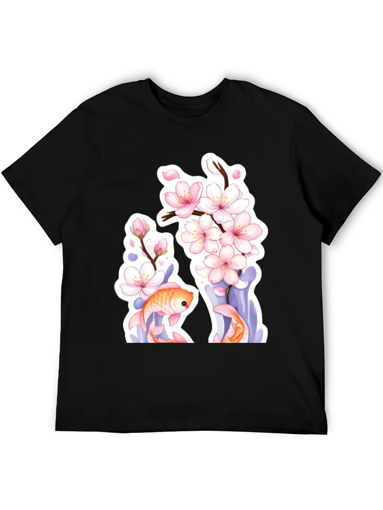 Black Cherry Blossom Koi Fish Graphic Tee view 5