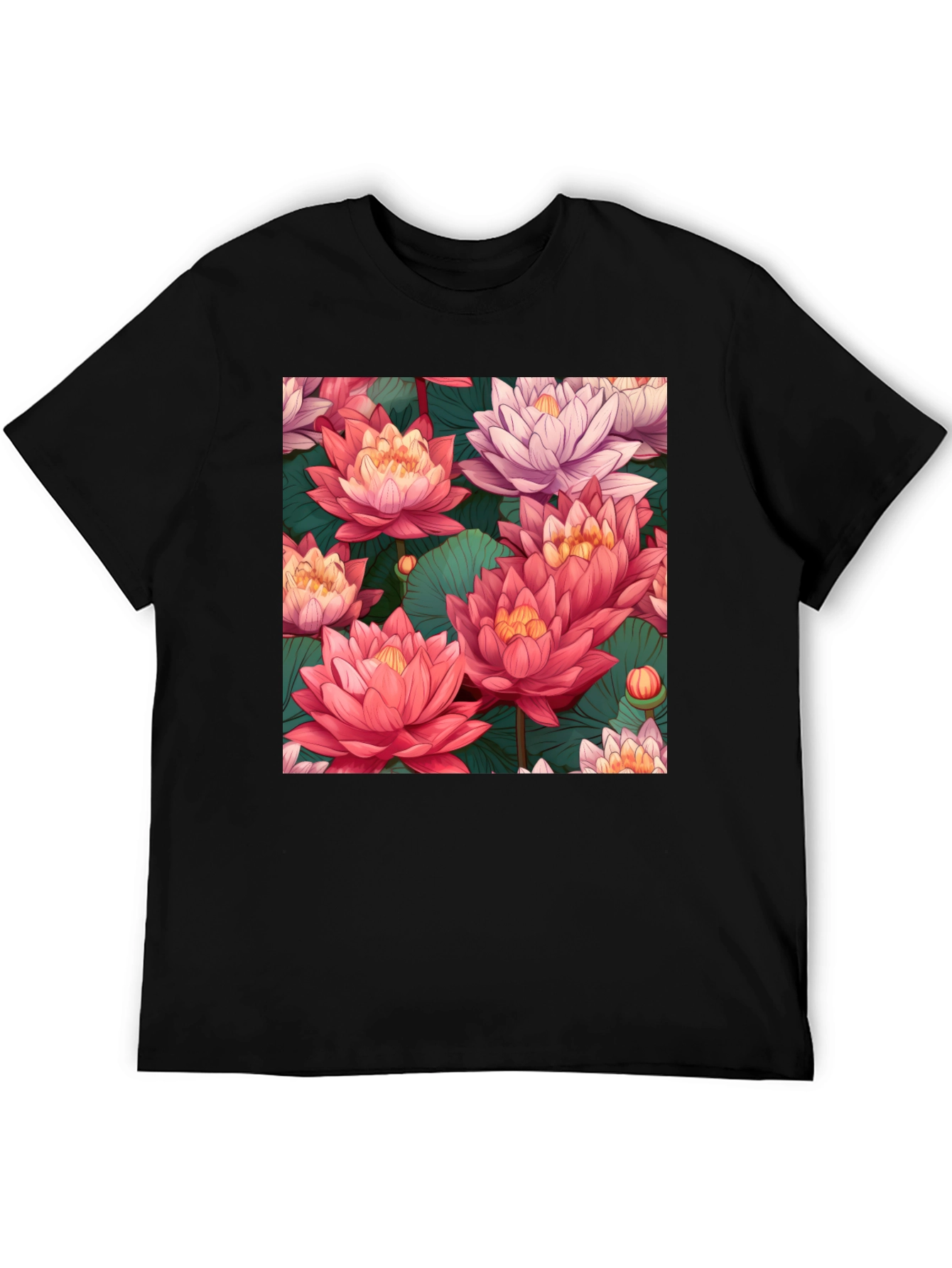 Black Lotus Floral Print Black T-Shirt view 5