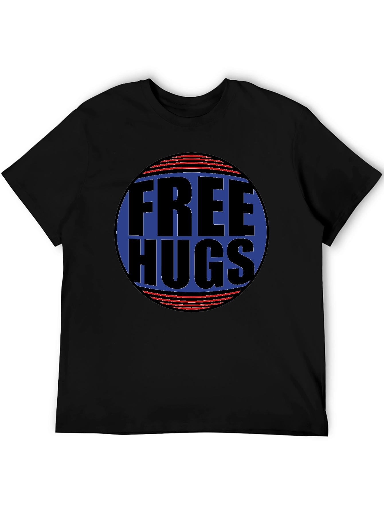 Black Free Hugs Graphic T-Shirt - Black Cotton Blend Casual Tee view 5