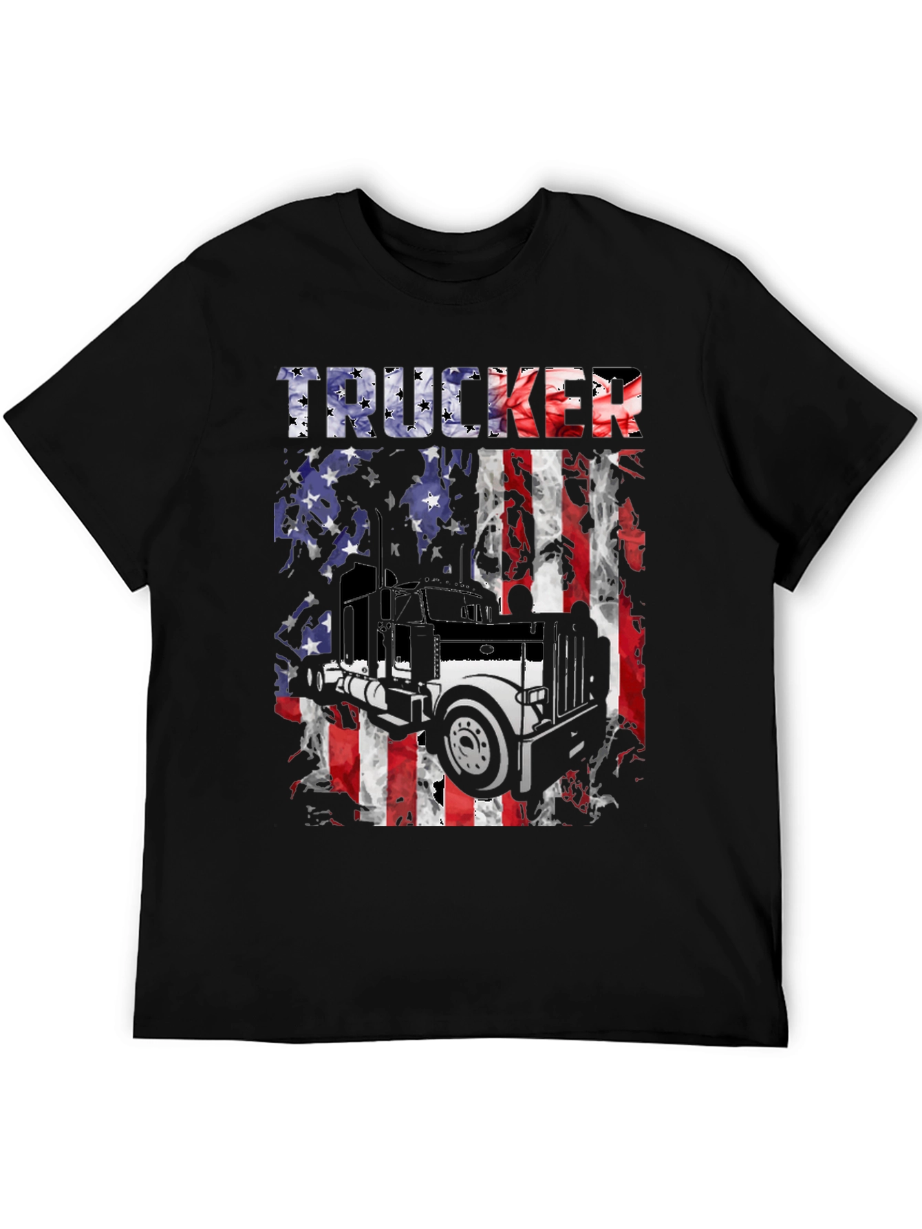 Black Trucker American Flag Graphic T-Shirt view 5