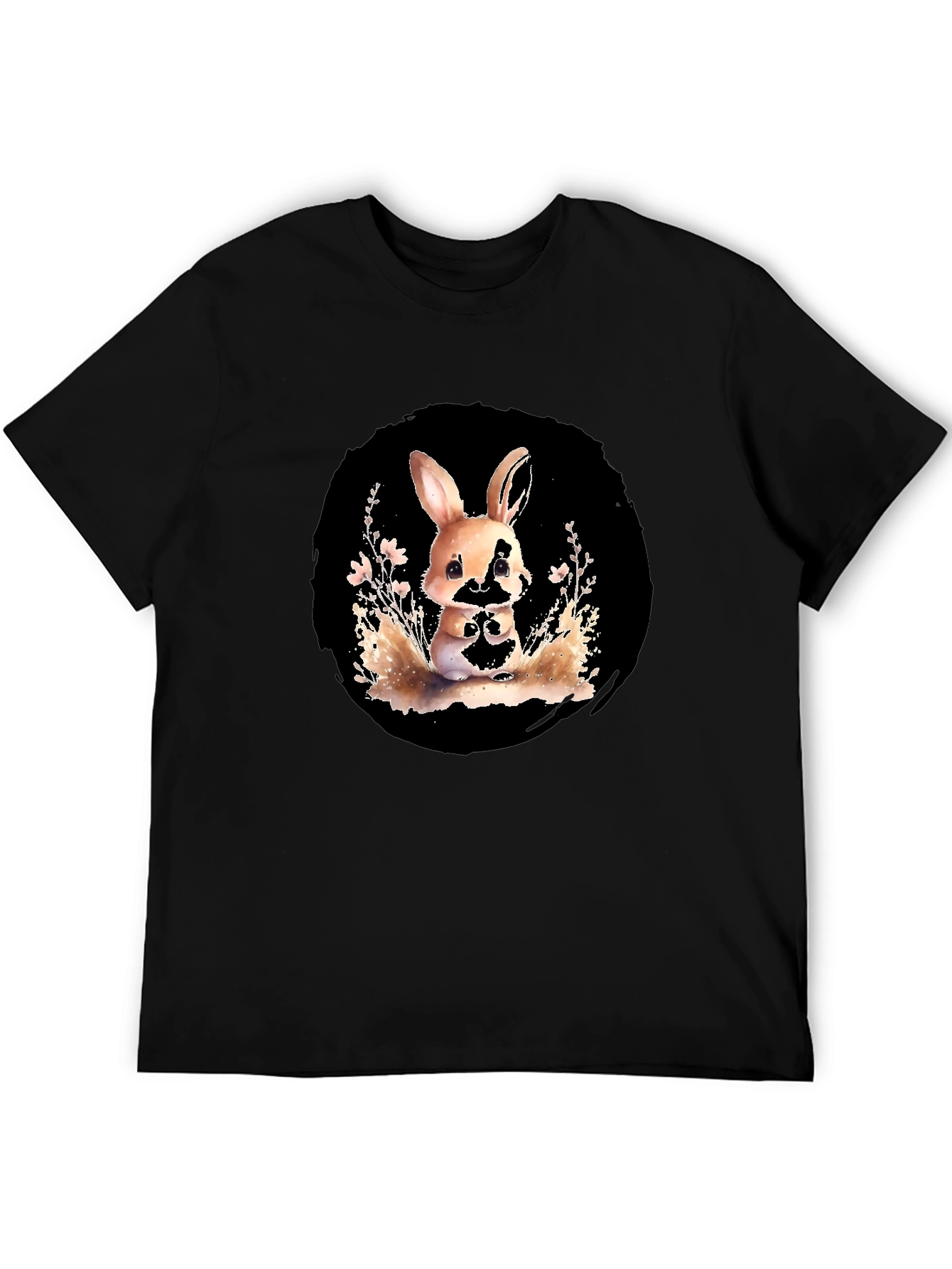 Black Cute Rabbit Graphic Tee - Stylish Black Cotton Blend Shirt view 5
