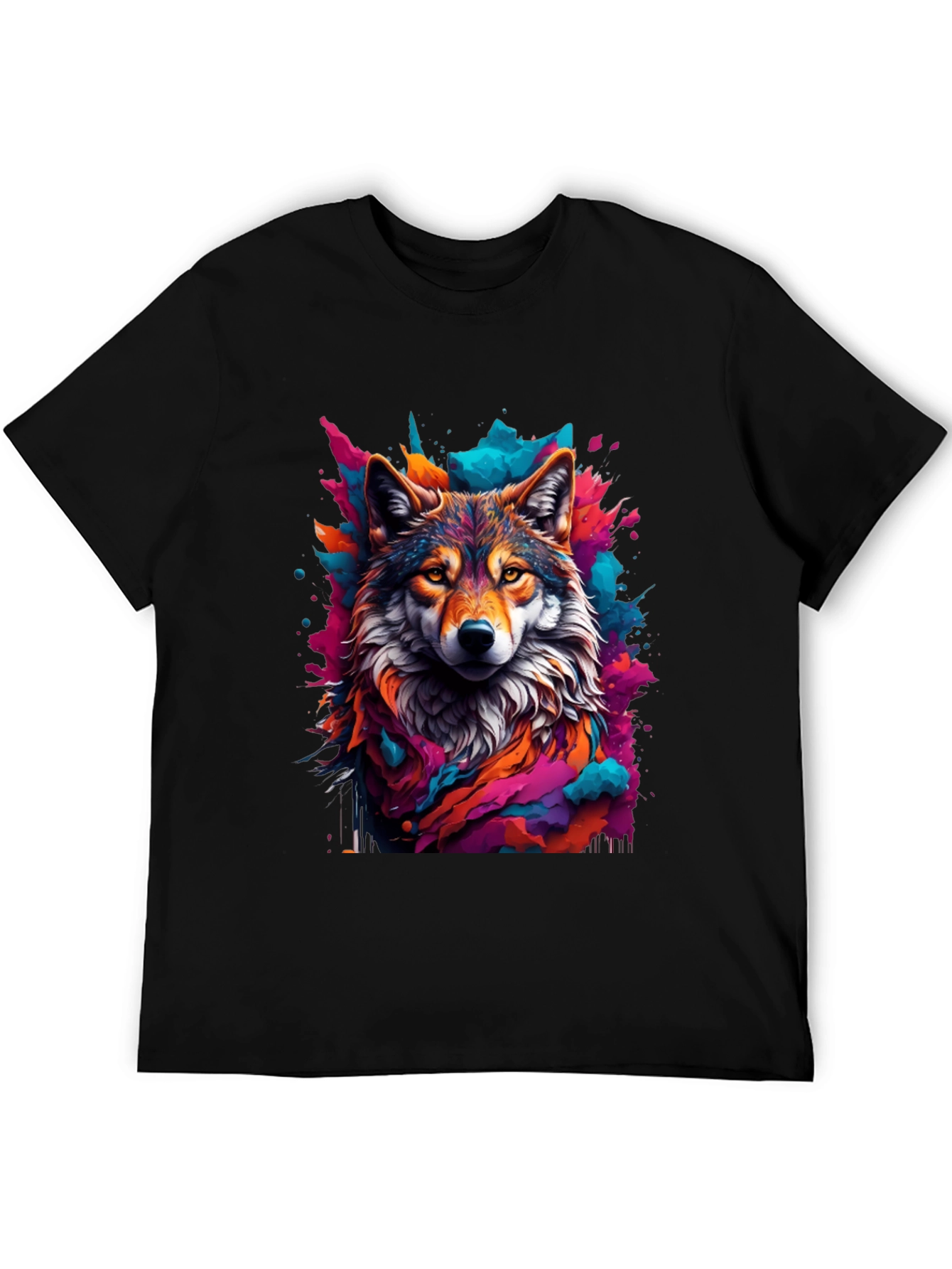 Black Wolf Art Graphic Black Tee - Vibrant Men's T-Shirt view 5