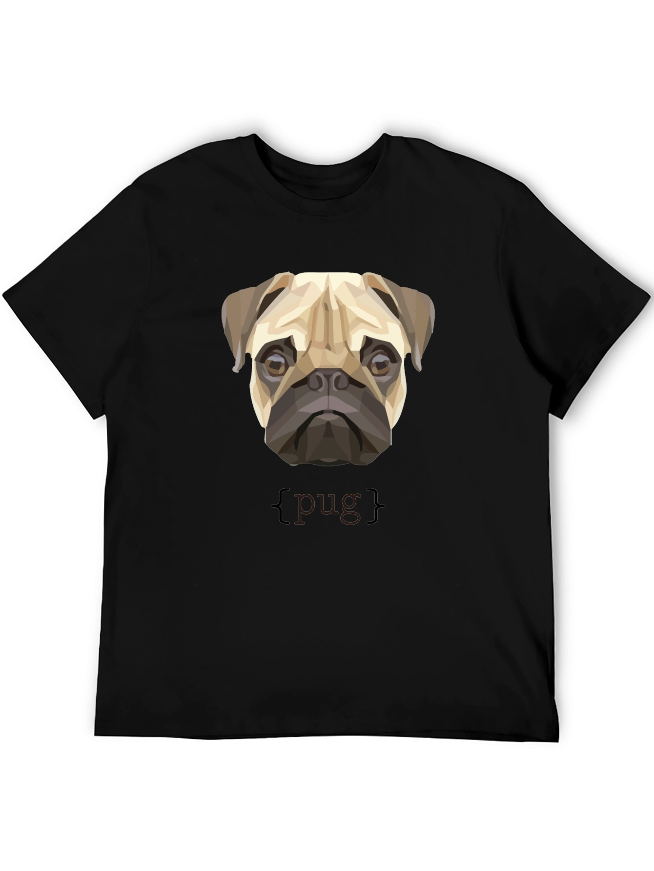 Black Geometric Pug Dog Graphic Print T-Shirt view 5