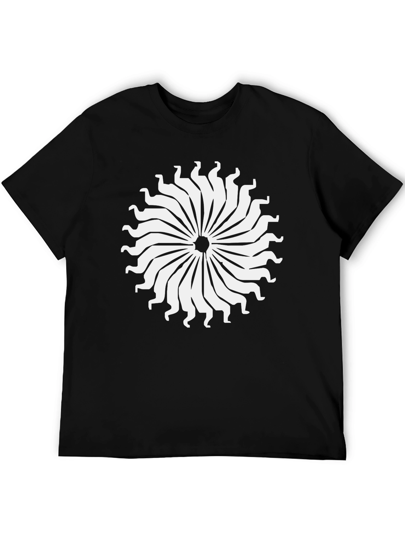 Black Abstract Sun T-Shirt - Black Cotton Tee view 5