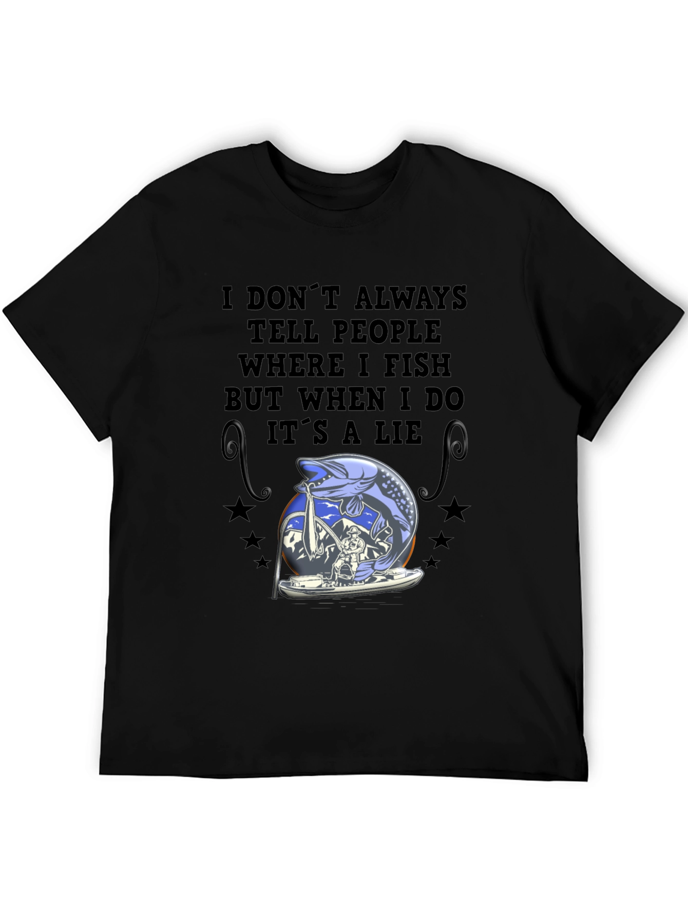 Black Fishing Lie T-Shirt - Angler Humor Tee view 5