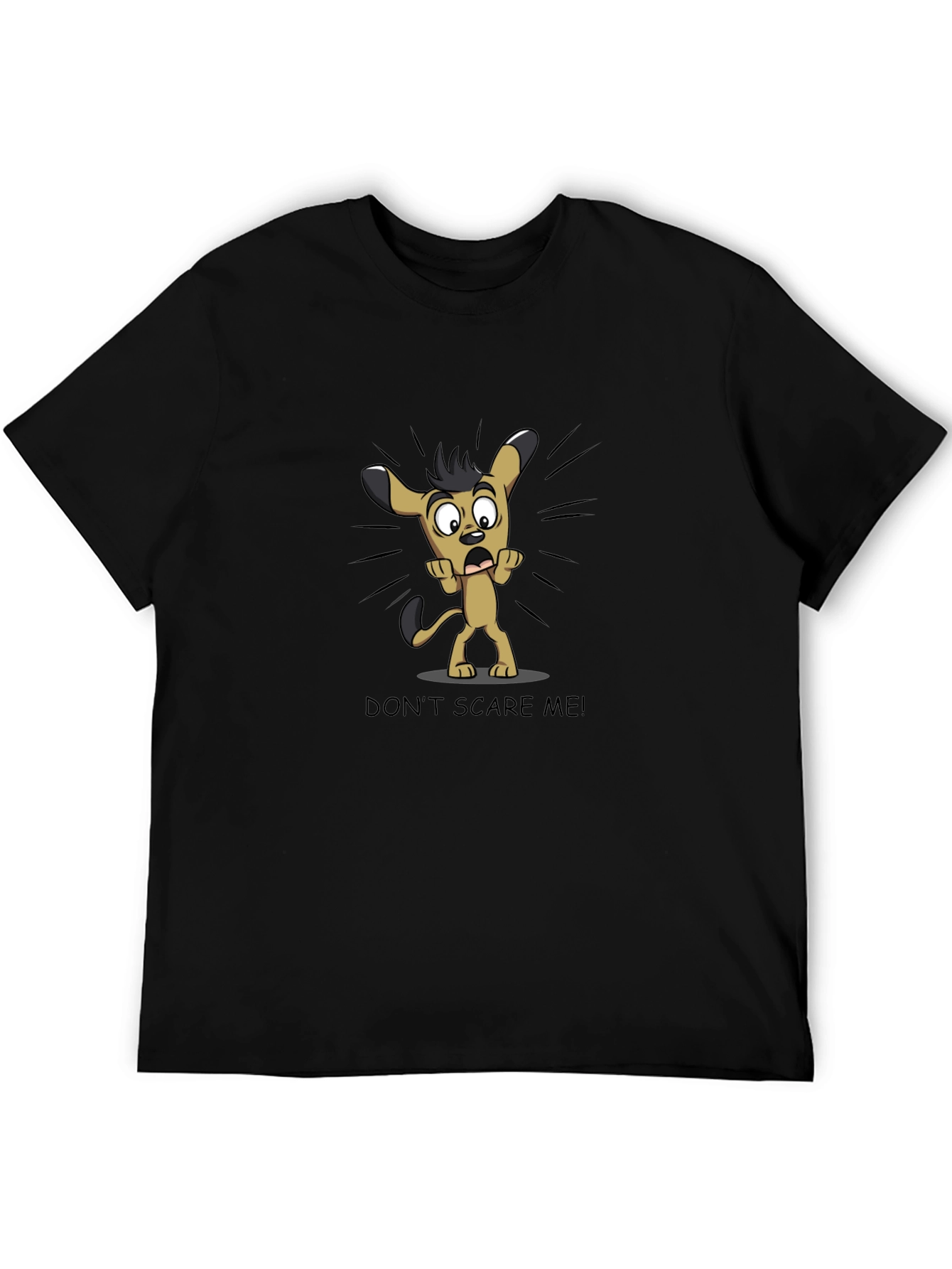 Black Cartoon Dog Graphic Tee - "Don't Scare Me!" Black T-Shirt view 5