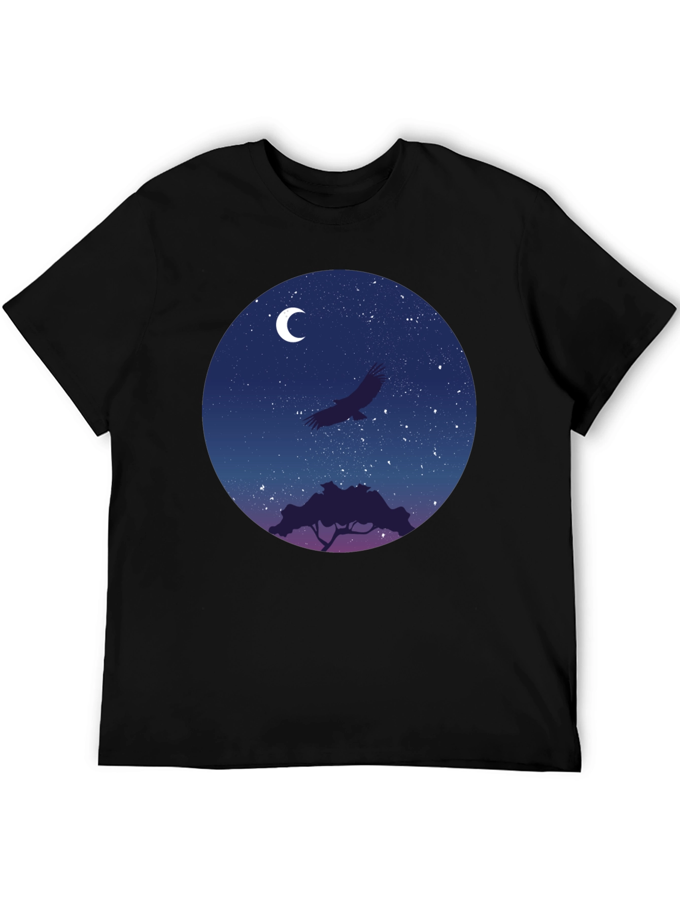 Black Night Sky Eagle Graphic Tee - Black Cotton Blend view 5
