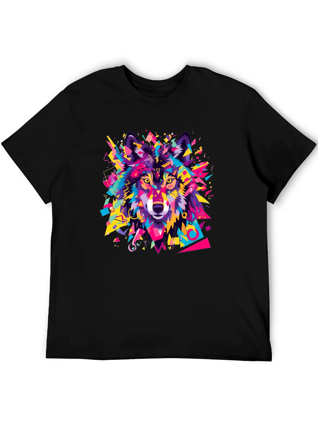 Black Geometric Wolf Graphic Black T-Shirt view 5