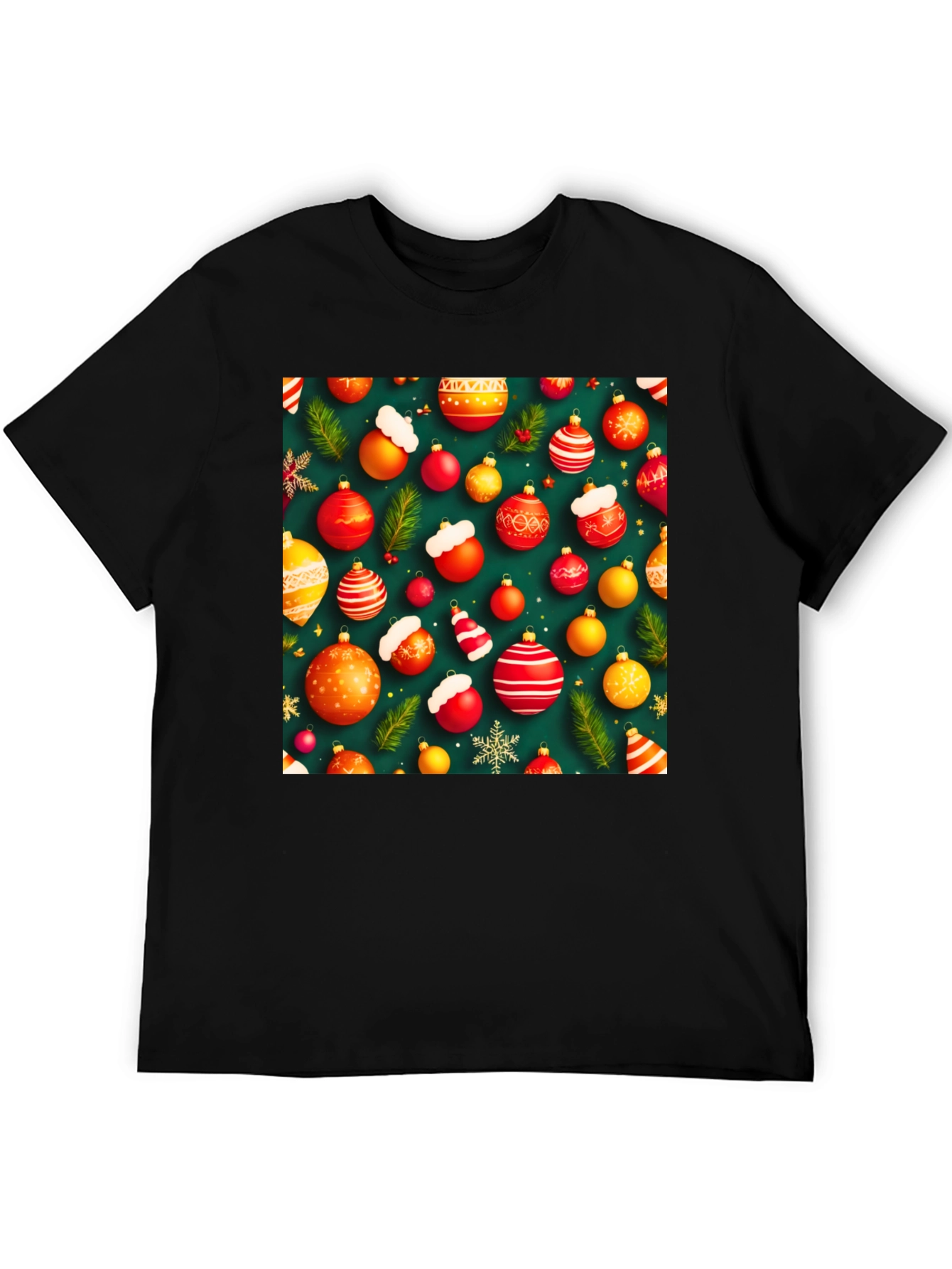 Black Festive Holiday Ornament Pattern T-Shirt view 5