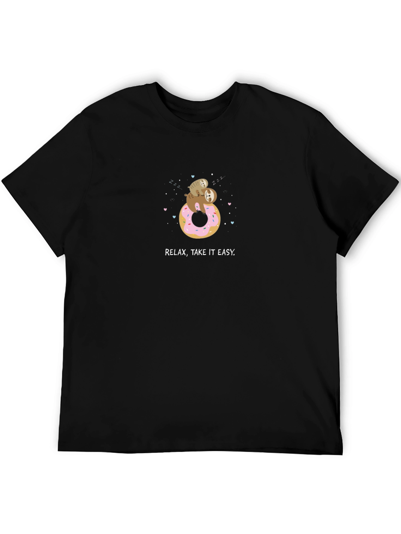 Black Relax Take It Easy Sloth Donut T-Shirt view 5