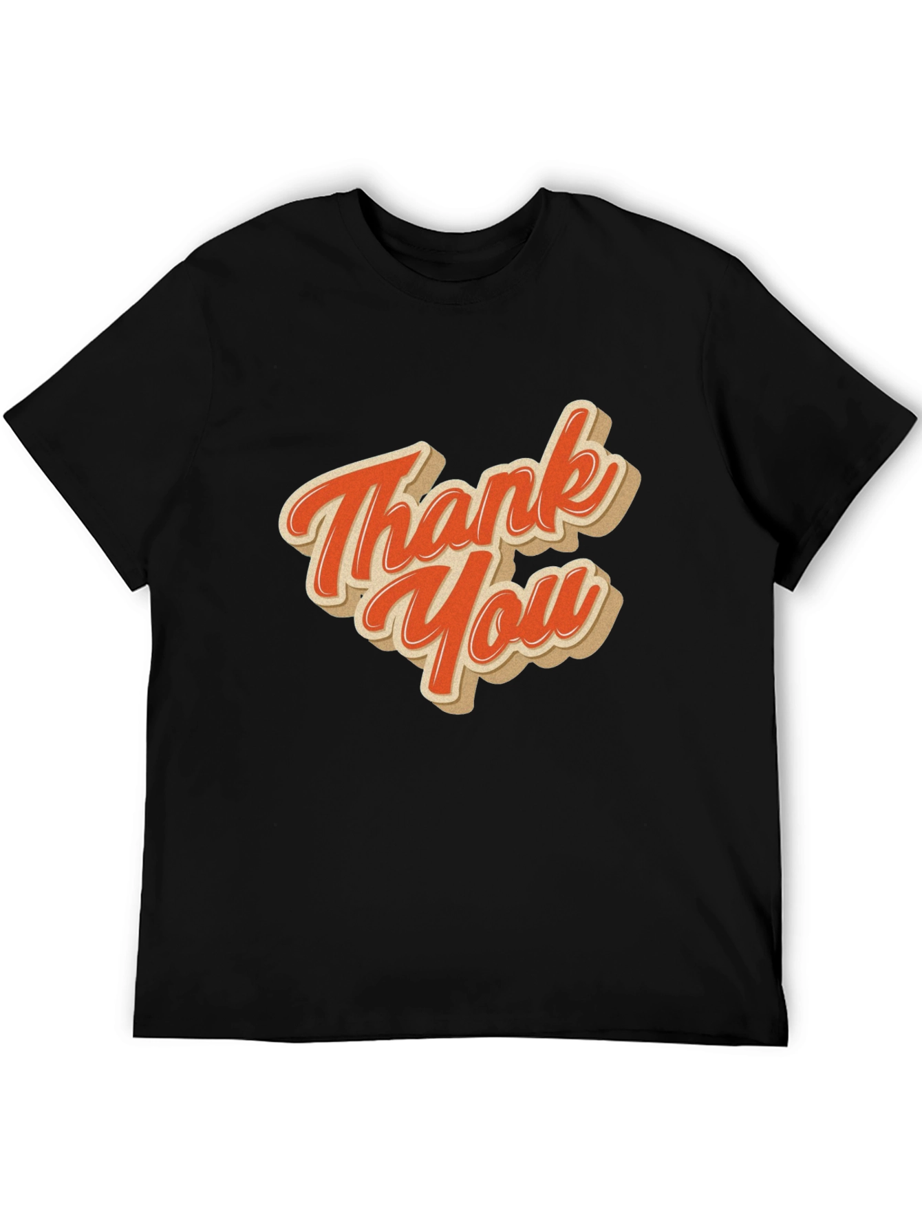 Black Retro Thank You Graphic Tee - Black Cotton Blend view 5