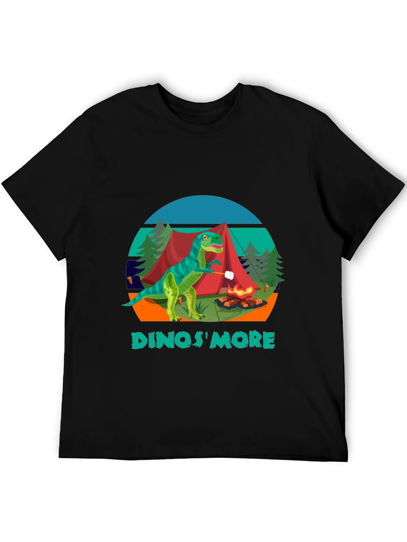 Black Dinos'More Black T-Shirt - Camping Dinosaur view 5