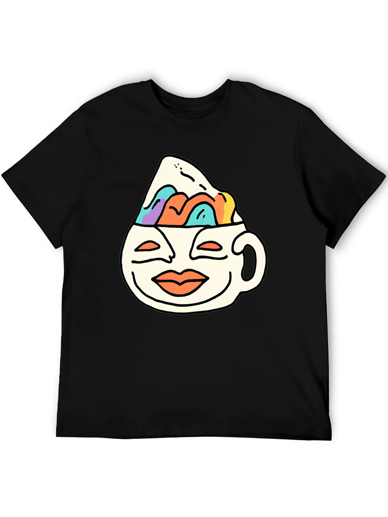 Black Quirky Graphic Tee - Coffee Cup Mountain Design view 5
