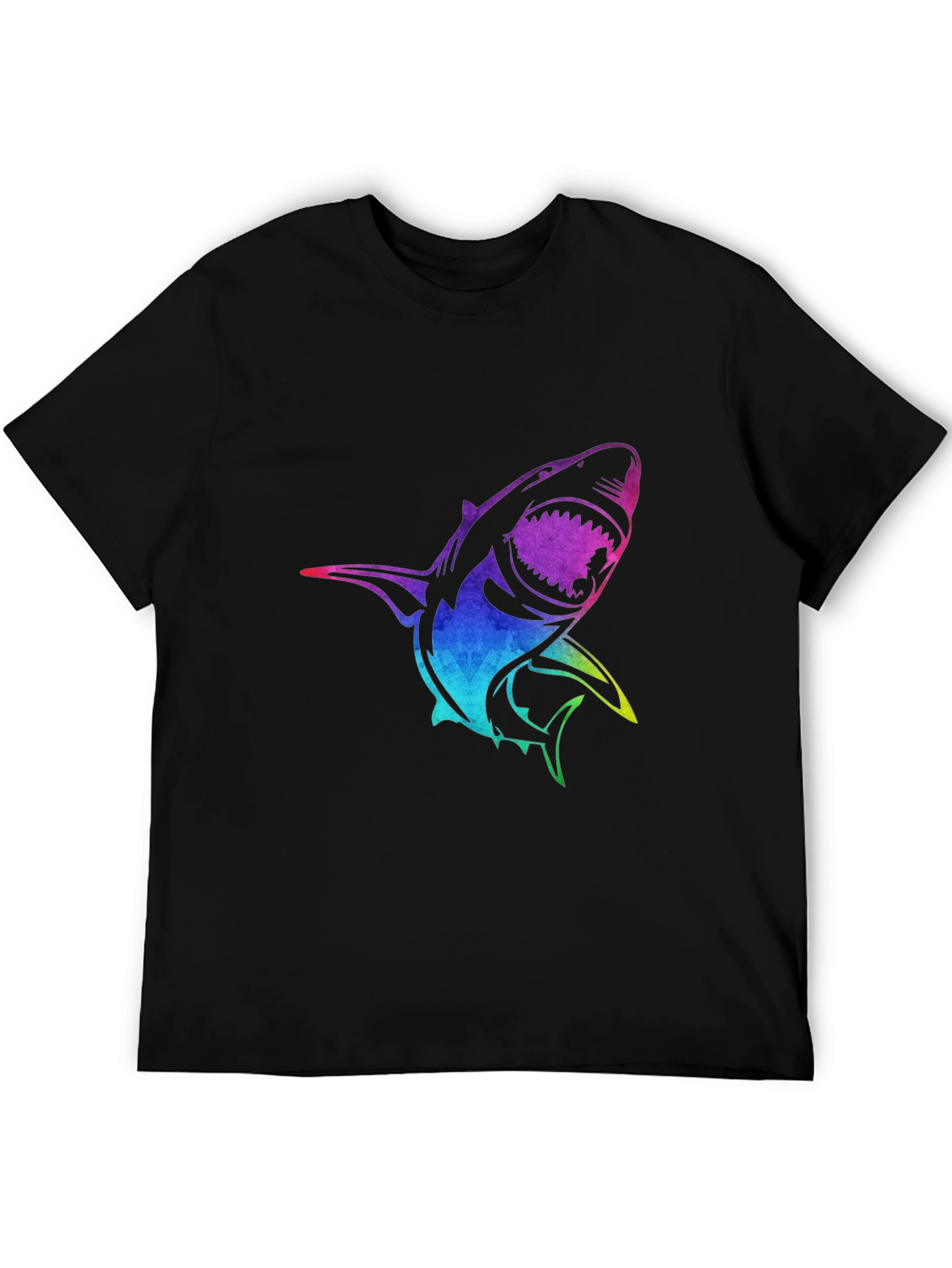 Black Rainbow Shark Graphic Black T-Shirt view 5