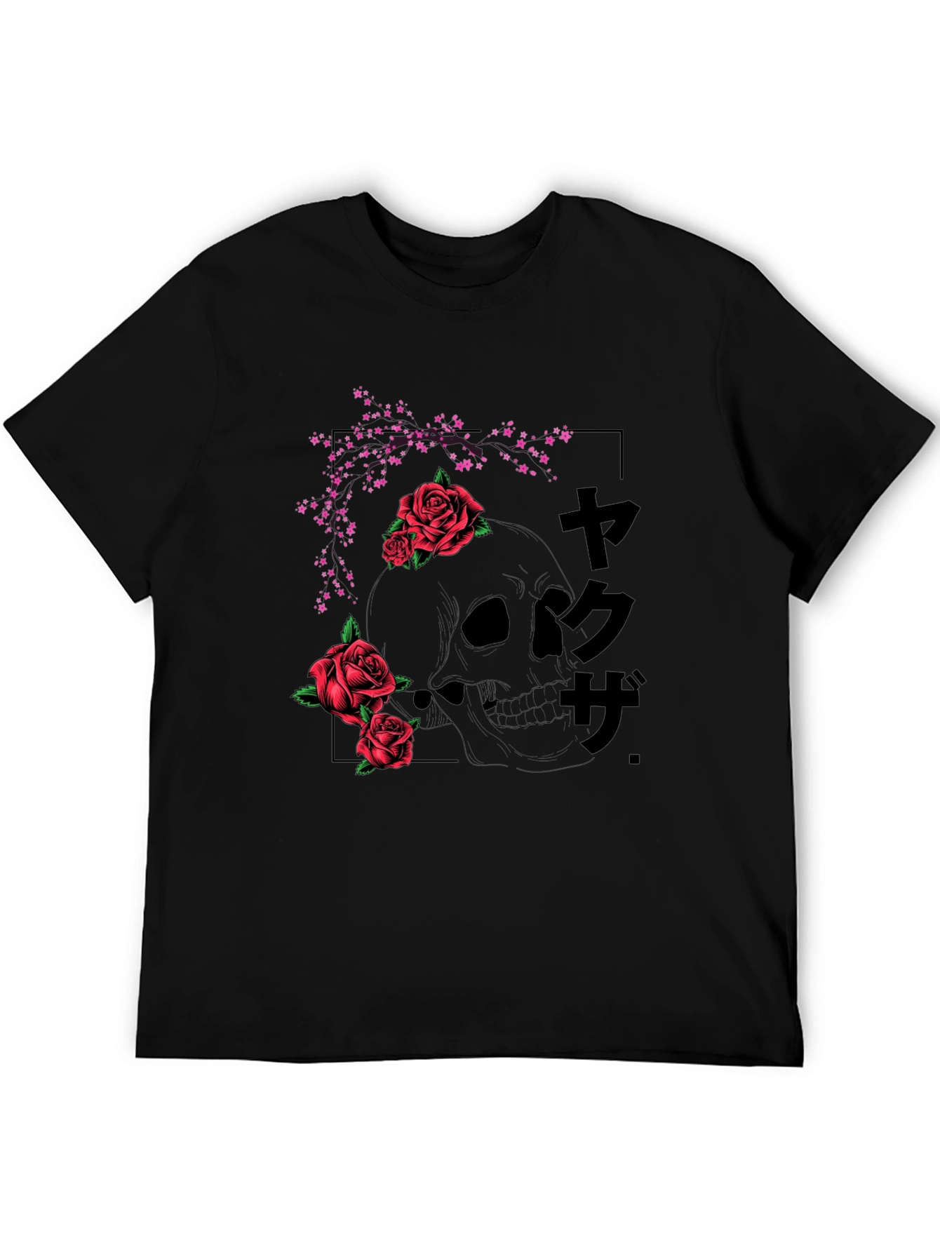 Black Skull & Roses Graphic Tee - Black Japanese Style T-Shirt view 5