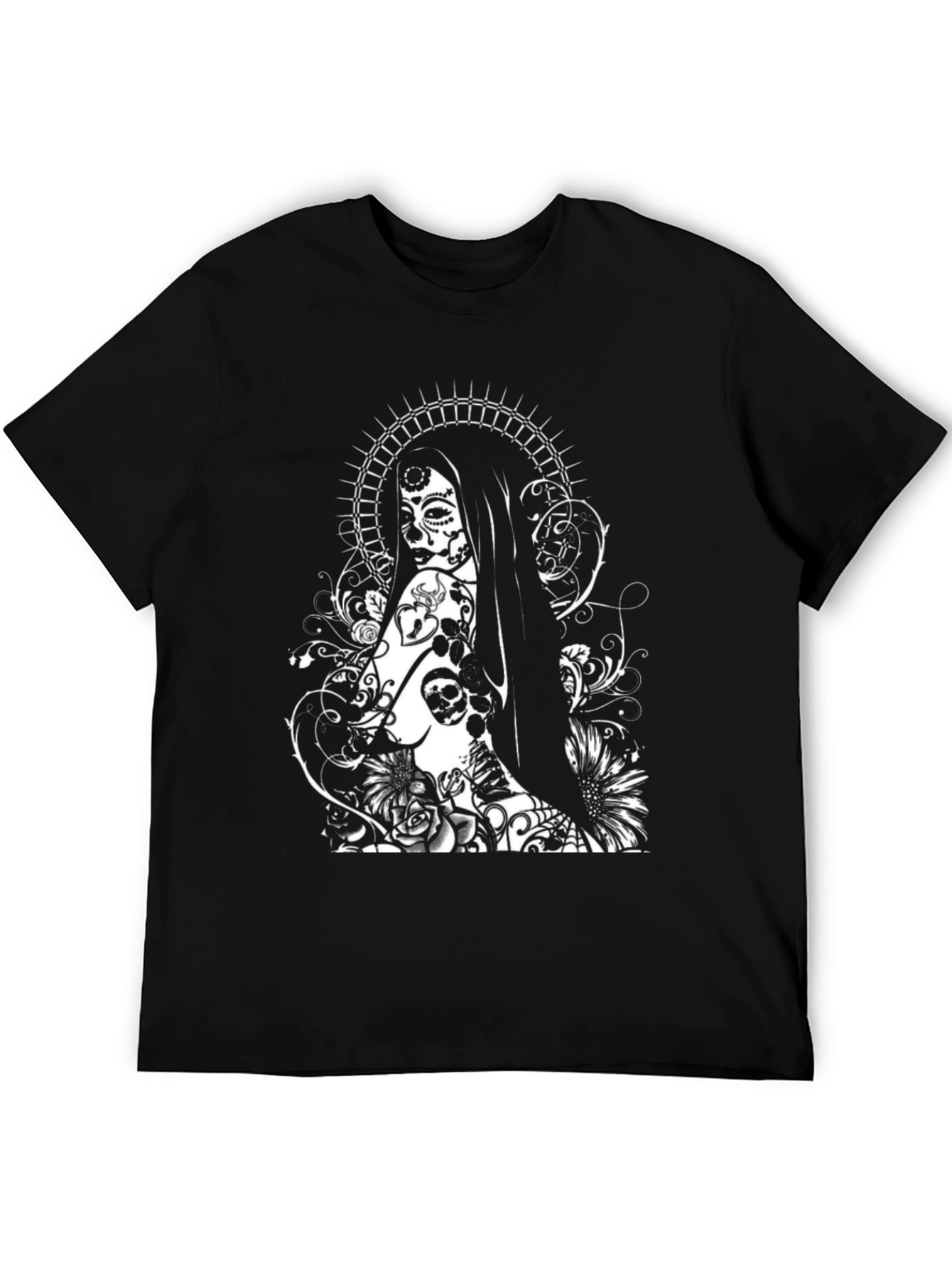 Black Sugar Skull Woman Graphic Tee - Black T-Shirt view 5