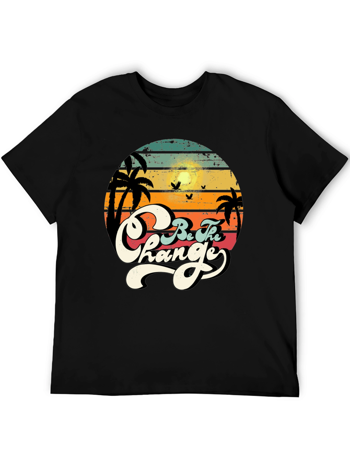 Black Retro Sunset 'Be The Change' Graphic T-Shirt view 5