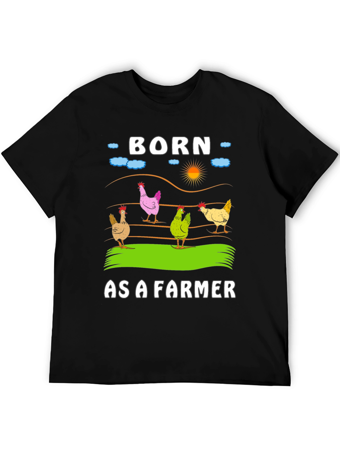 Black Born as a Farmer T-Shirt - Chicken Design view 5