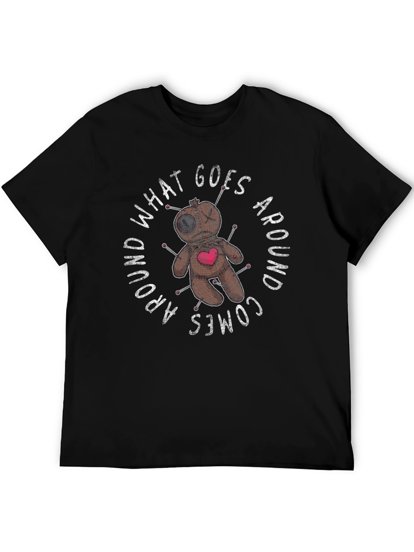 Black Voodoo Doll What Goes Around Graphic T-Shirt view 5