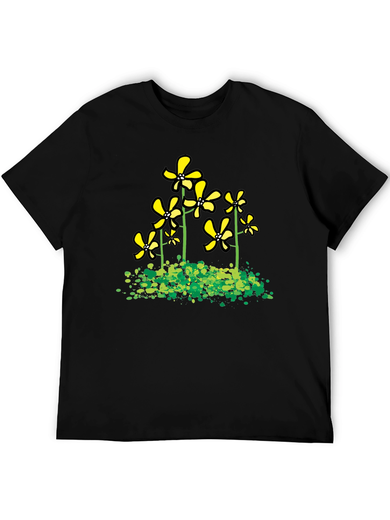 Black Floral Graphic Tee - Yellow Flowers Black T-Shirt view 5