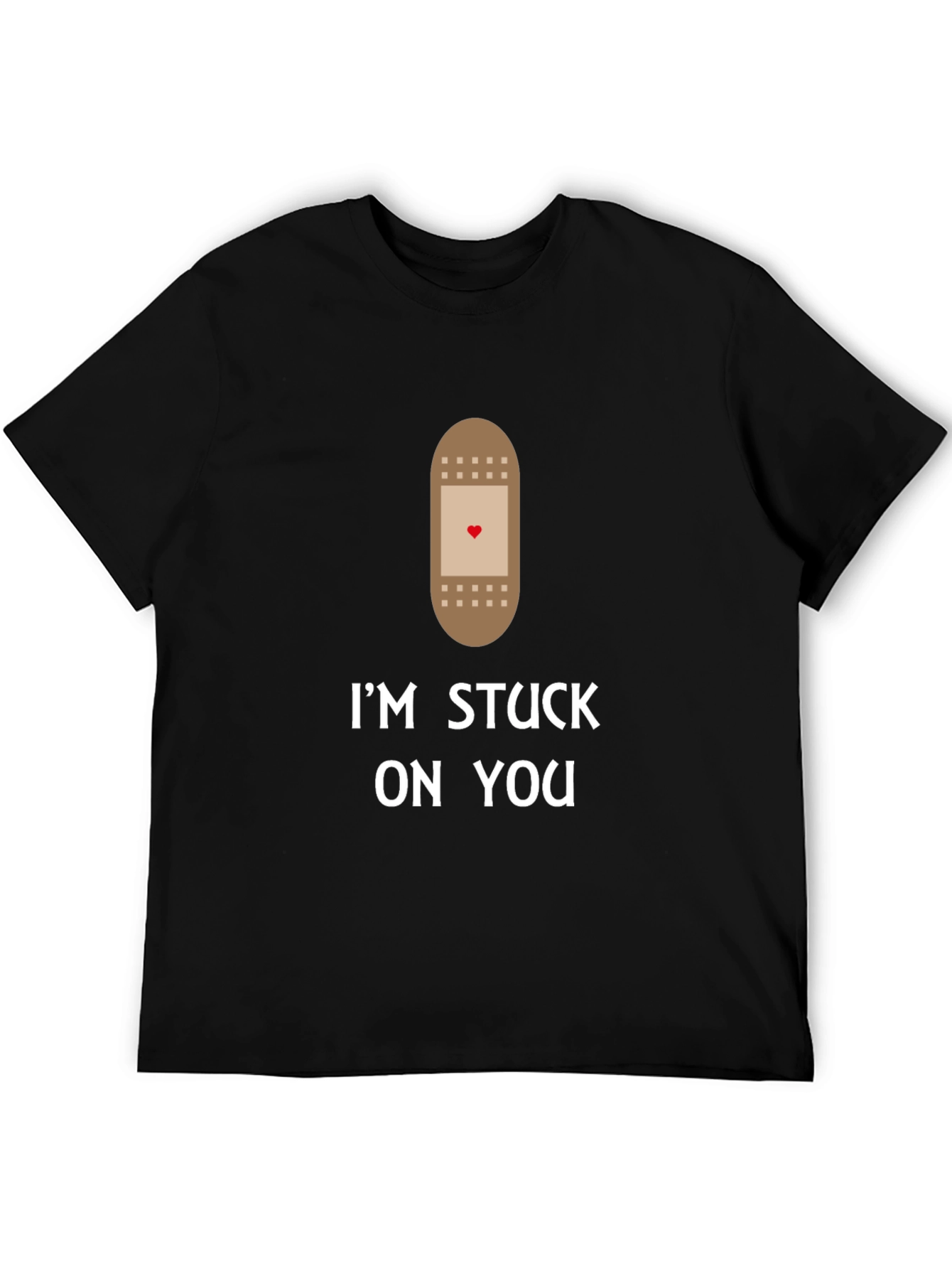 Black I'm Stuck On You T-Shirt Funny Bandage Heart Love Graphic Tee view 5