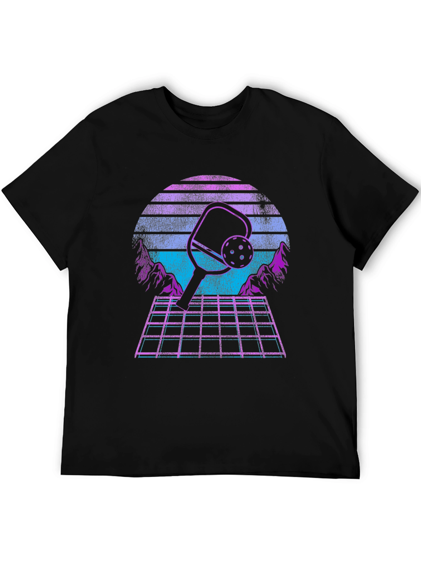 Black Retro Pickleball T-Shirt - Vaporwave Paddle Design view 5