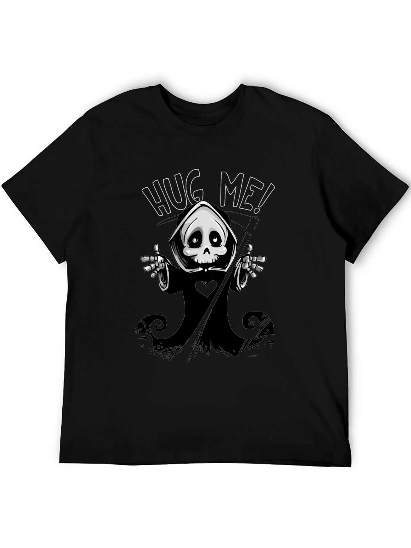 Black Hug Me! Grim Reaper Graphic Black T-Shirt view 5