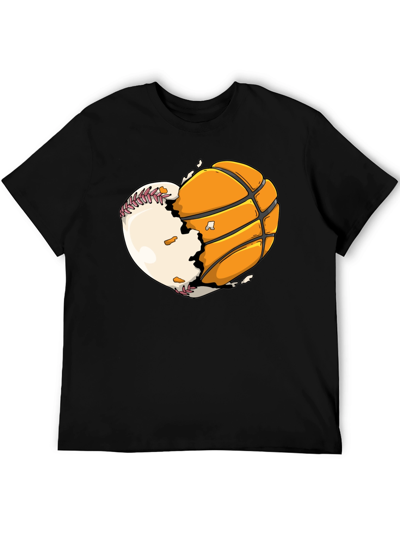 Black Baseball Basketball Heart Graphic Tee view 5