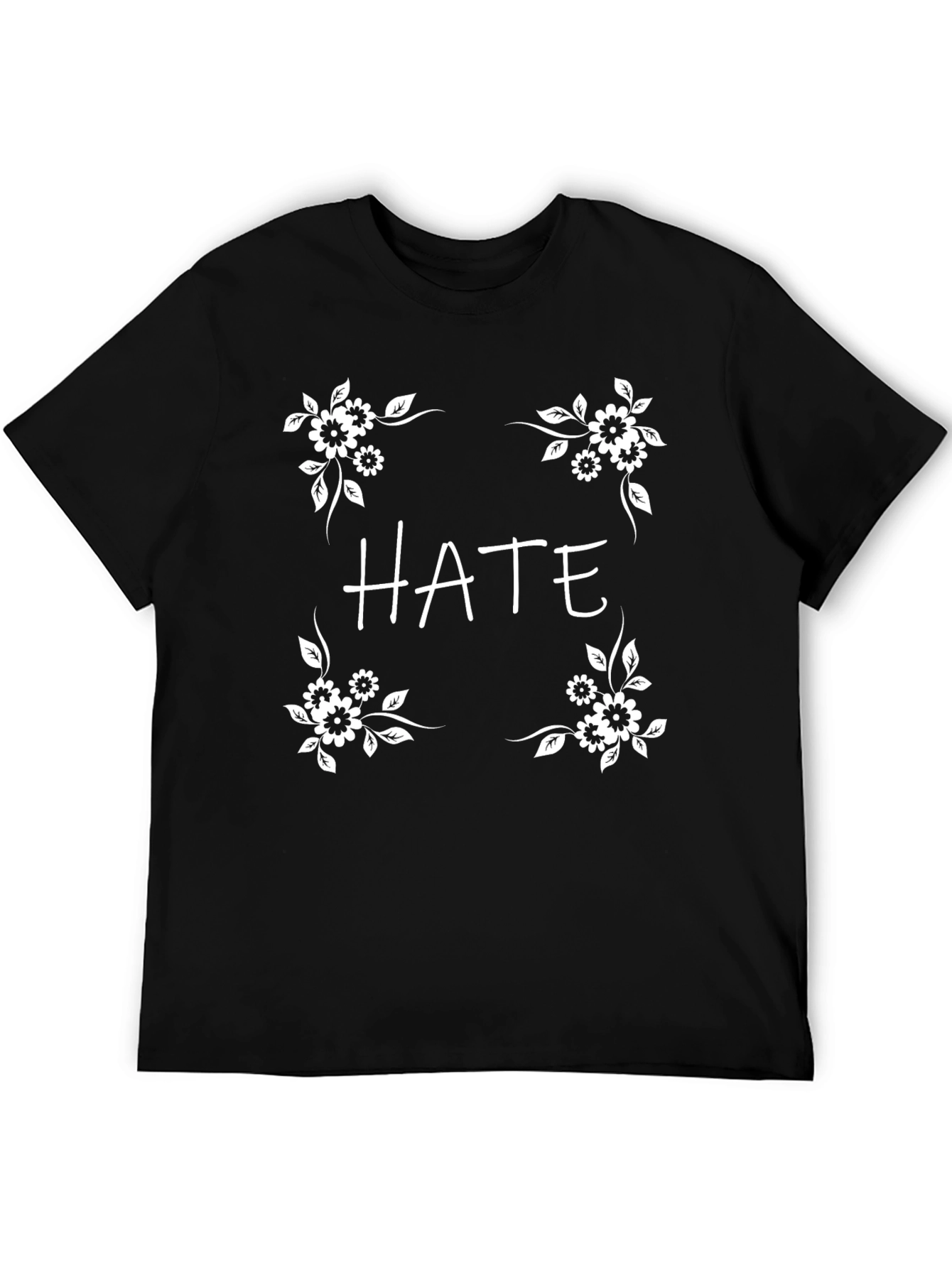 Black HATE Graphic Tee - Floral Design view 5