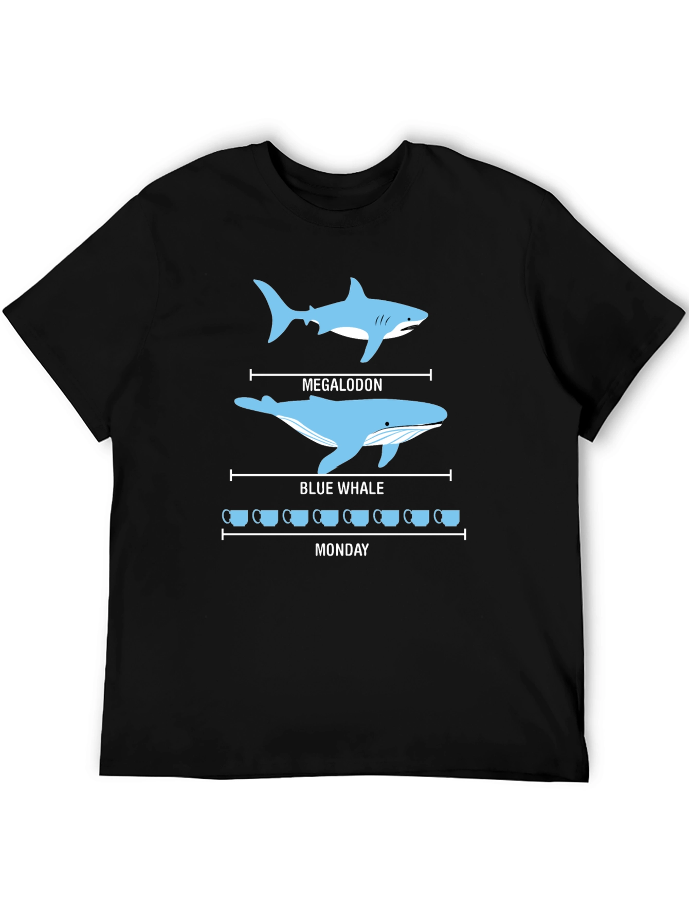Black Megalodon vs Blue Whale T-Shirt - Coffee Monday Funny Tee view 5