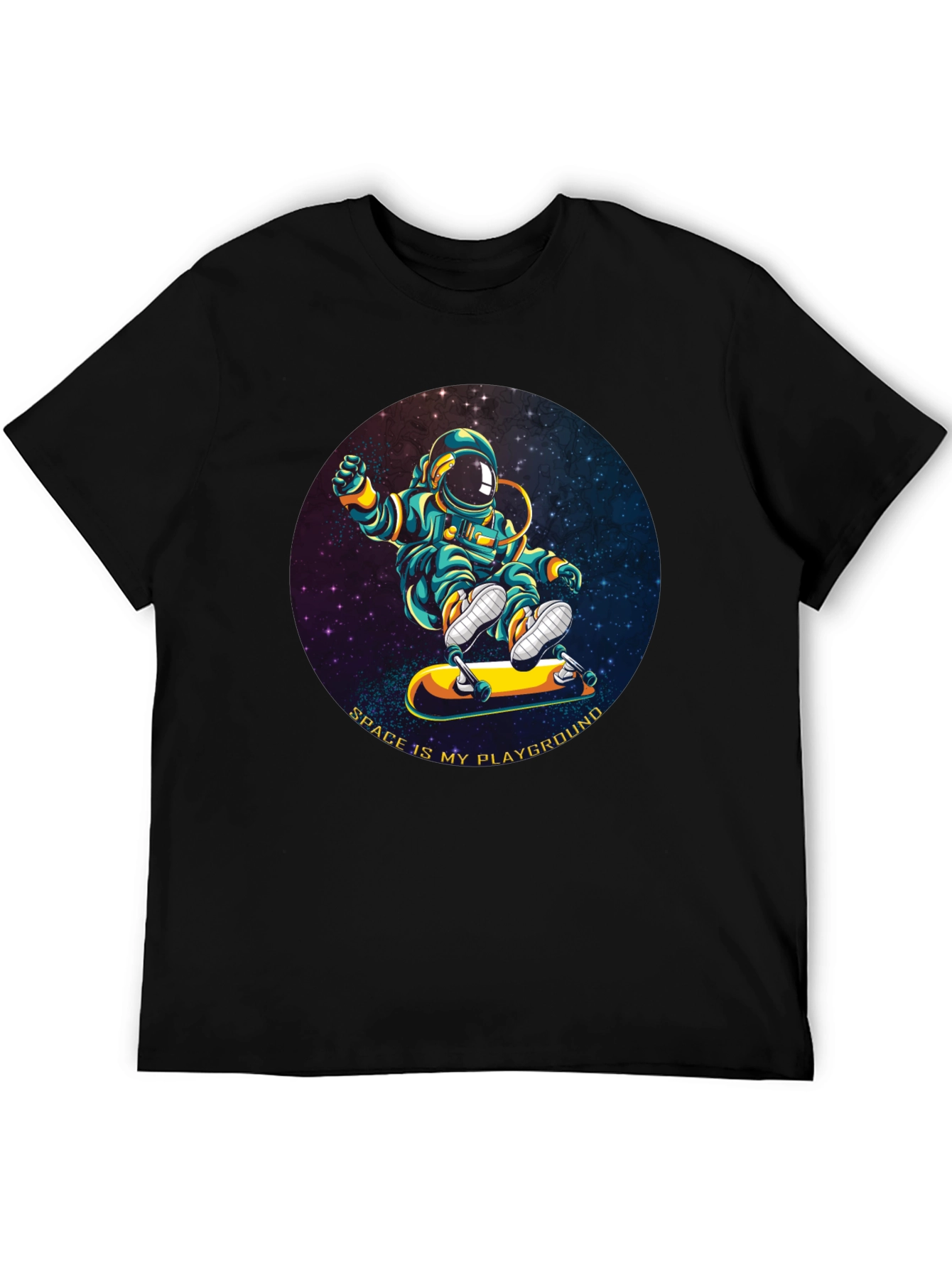 Black Astronaut Skateboarder T-Shirt - Space is My Playground view 5