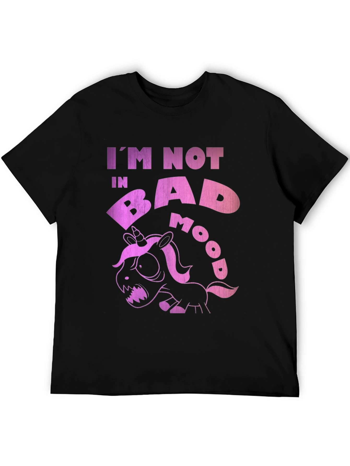 Black Funny Grumpy Unicorn Black T-Shirt - I'm Not in Bad Mood! view 5