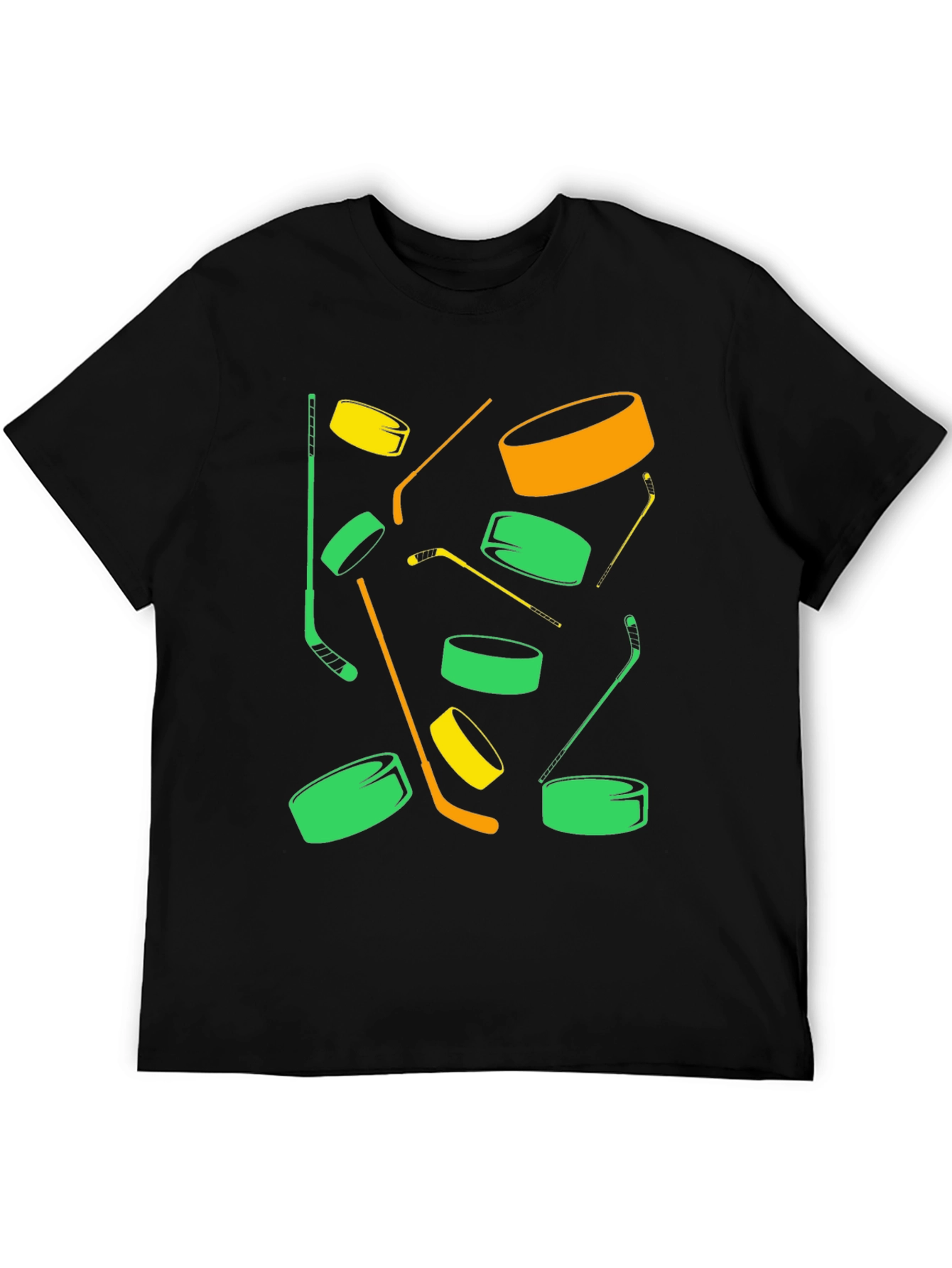 Black Hockey Puck & Stick Graphic Tee - Cool Sportswear view 5