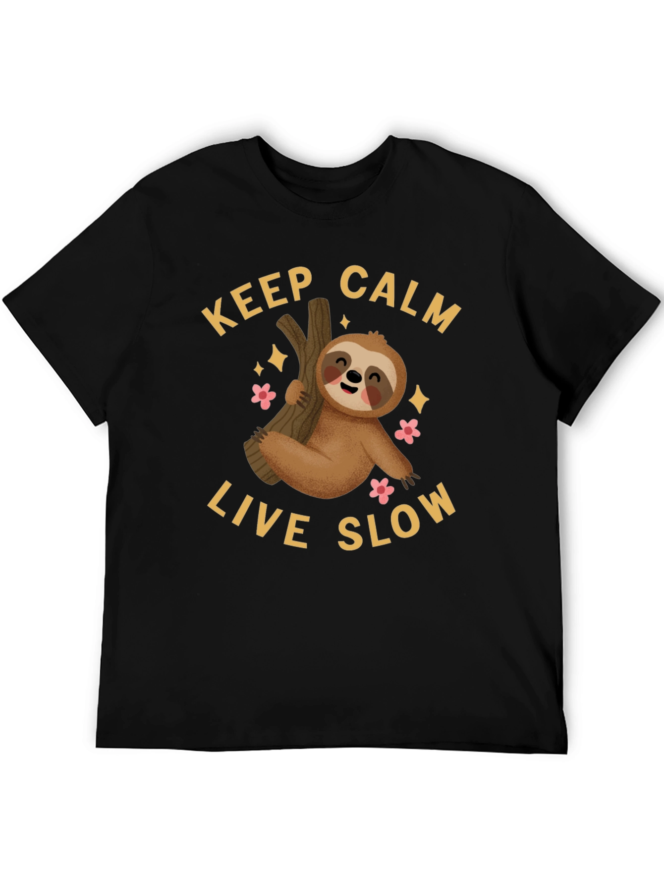 Black Keep Calm Live Slow Sloth Graphic Tee view 5