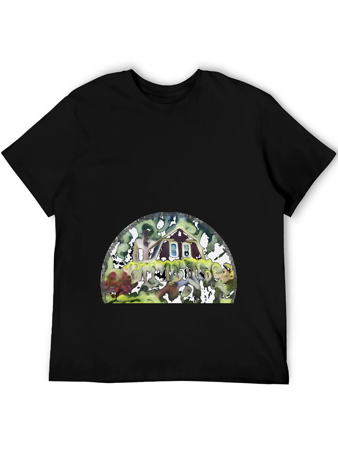 Black Unique Graphic T-Shirt - Abstract House Design view 5