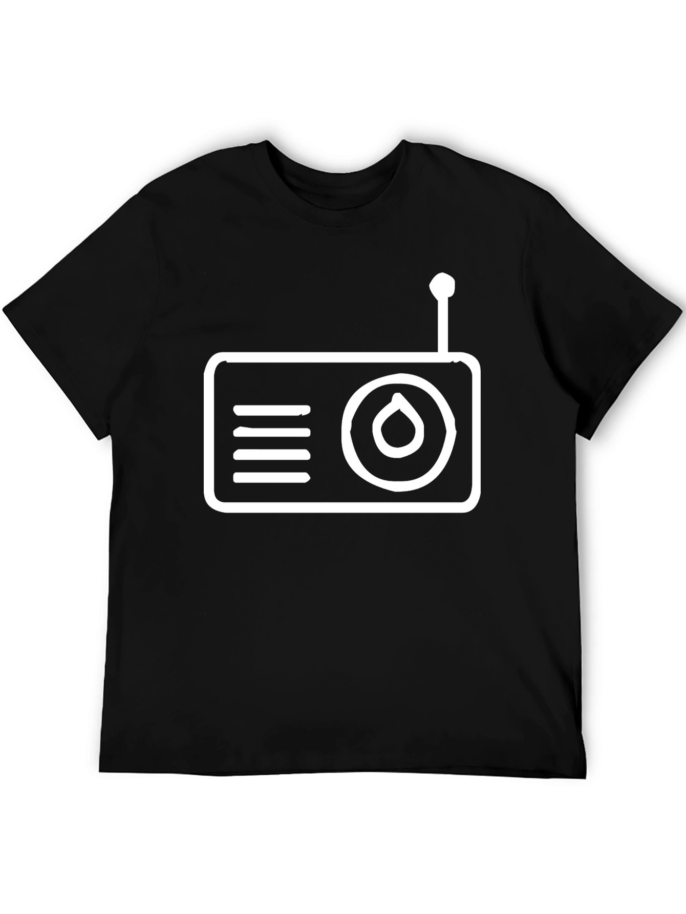 Black Retro Radio Graphic Tee - Black Cotton T-Shirt view 5