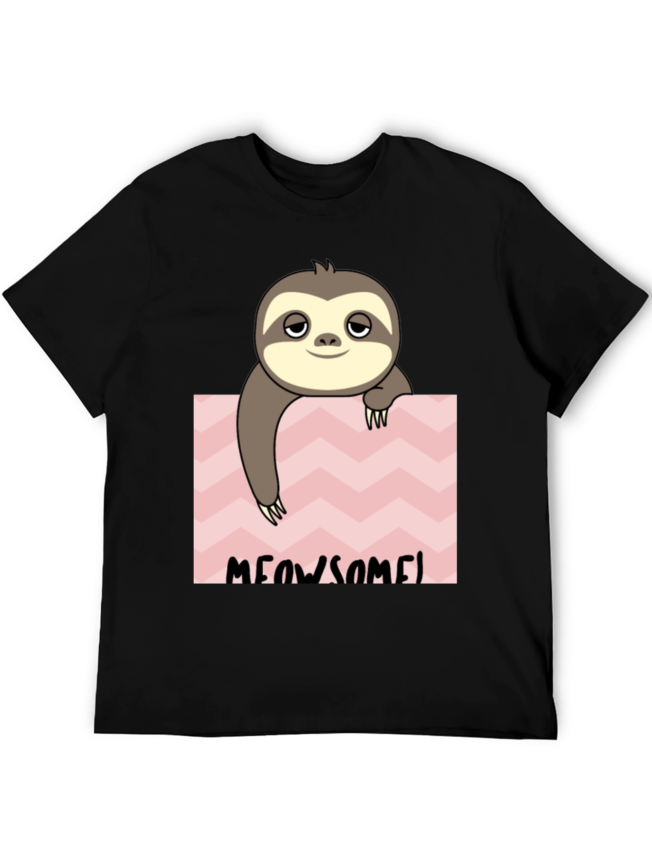 Black Meowsome Sloth Graphic Tee - Black Cotton Blend view 5